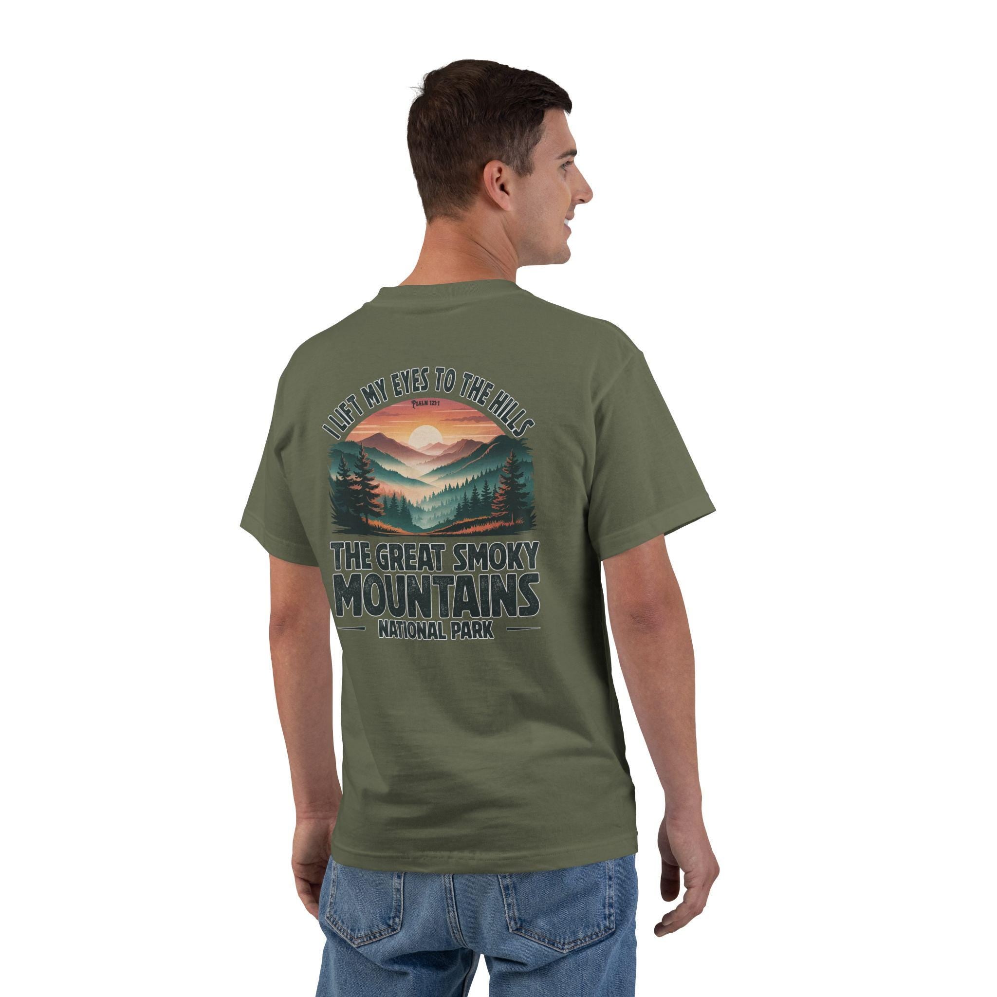 TN-The Great Smoky Mountains Christian T-Shirt, I Lift My Eyes to the Hills, Psalm 121, Faith and Nature Tee, God Bless America Collection