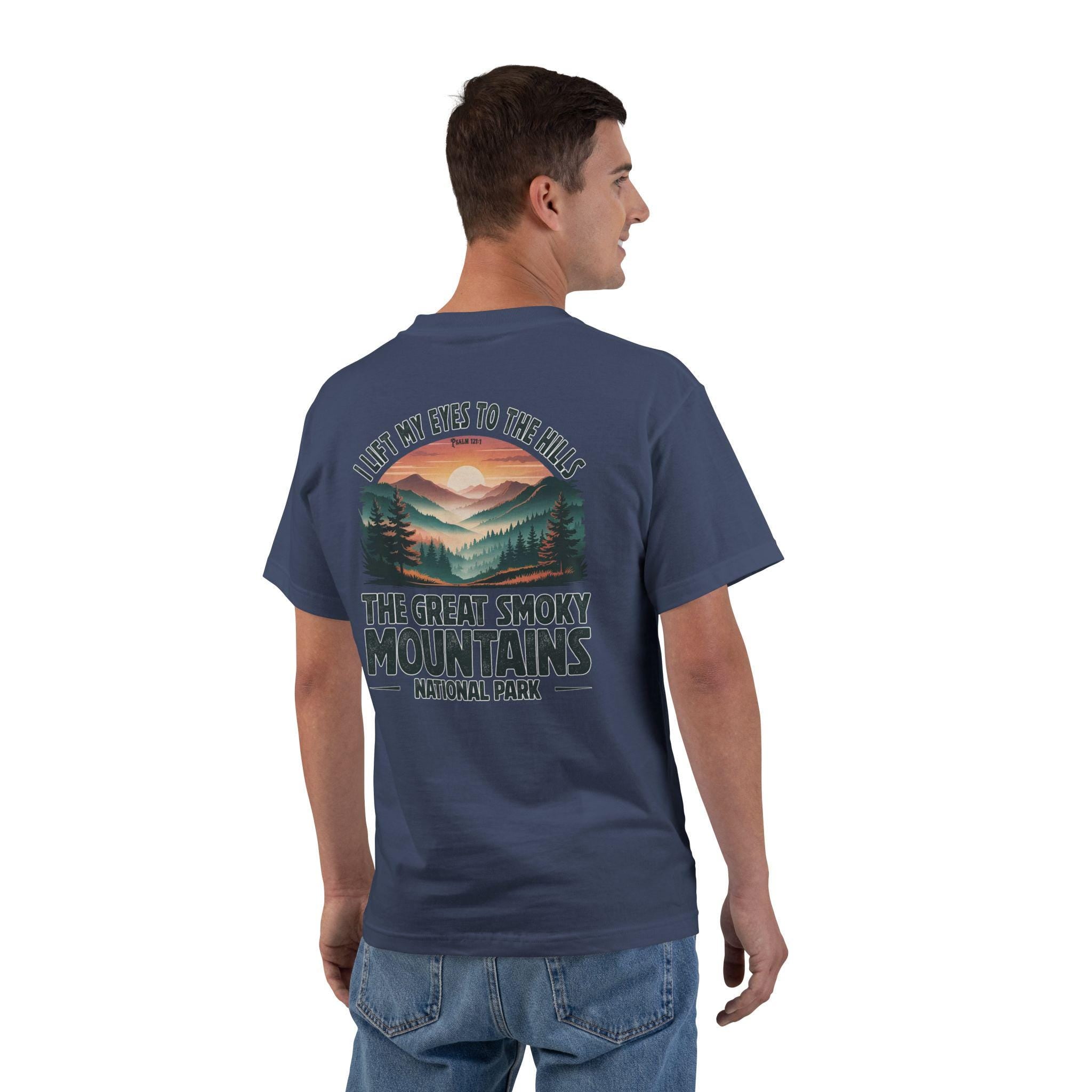 TN-The Great Smoky Mountains Christian T-Shirt, I Lift My Eyes to the Hills, Psalm 121, Faith and Nature Tee, God Bless America Collection