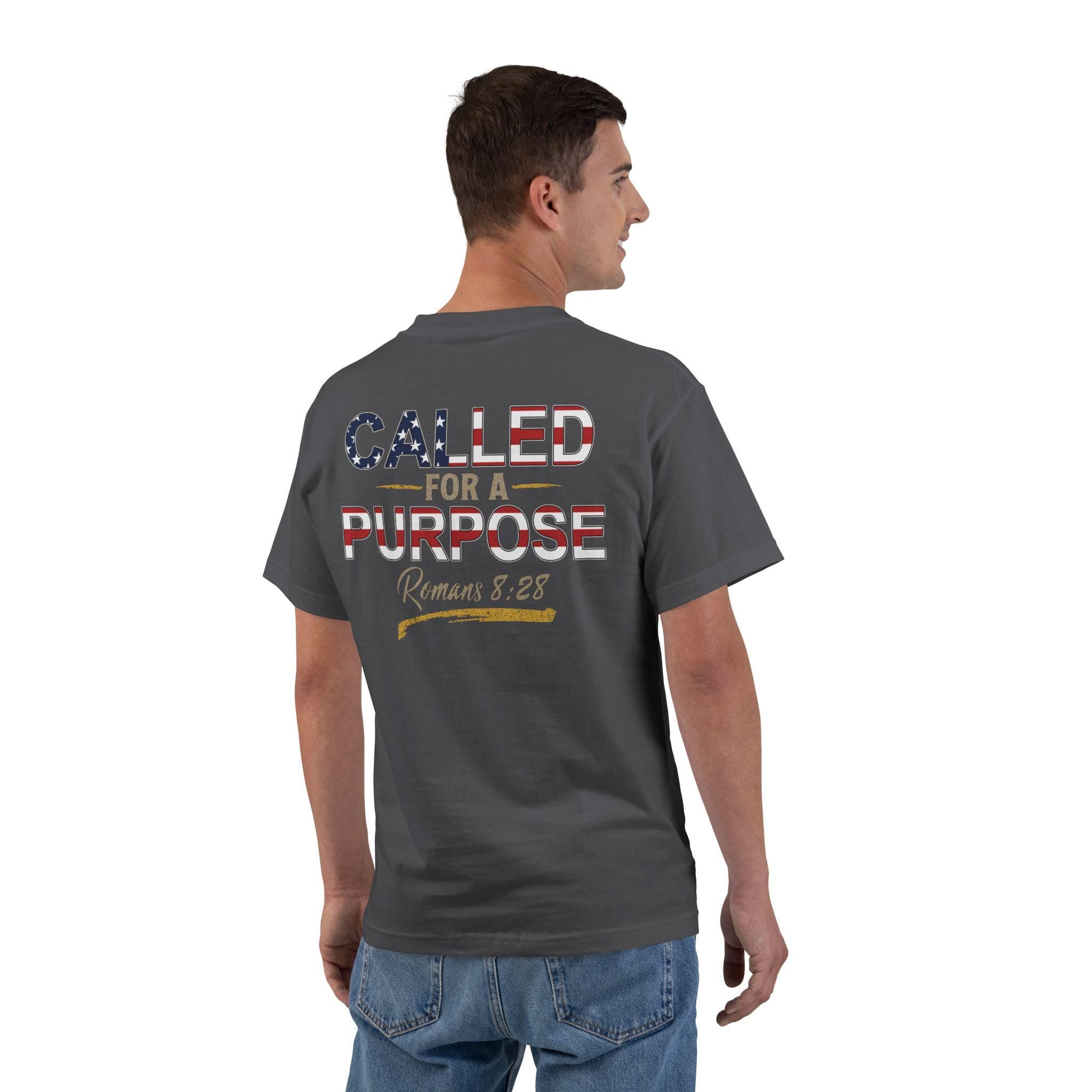 Called for a Purpose Shirt - Romans 8:28 Christian T-Shirt, Patriotic Faith Tee, American Flag Bible Verse Shirt for Men and Women