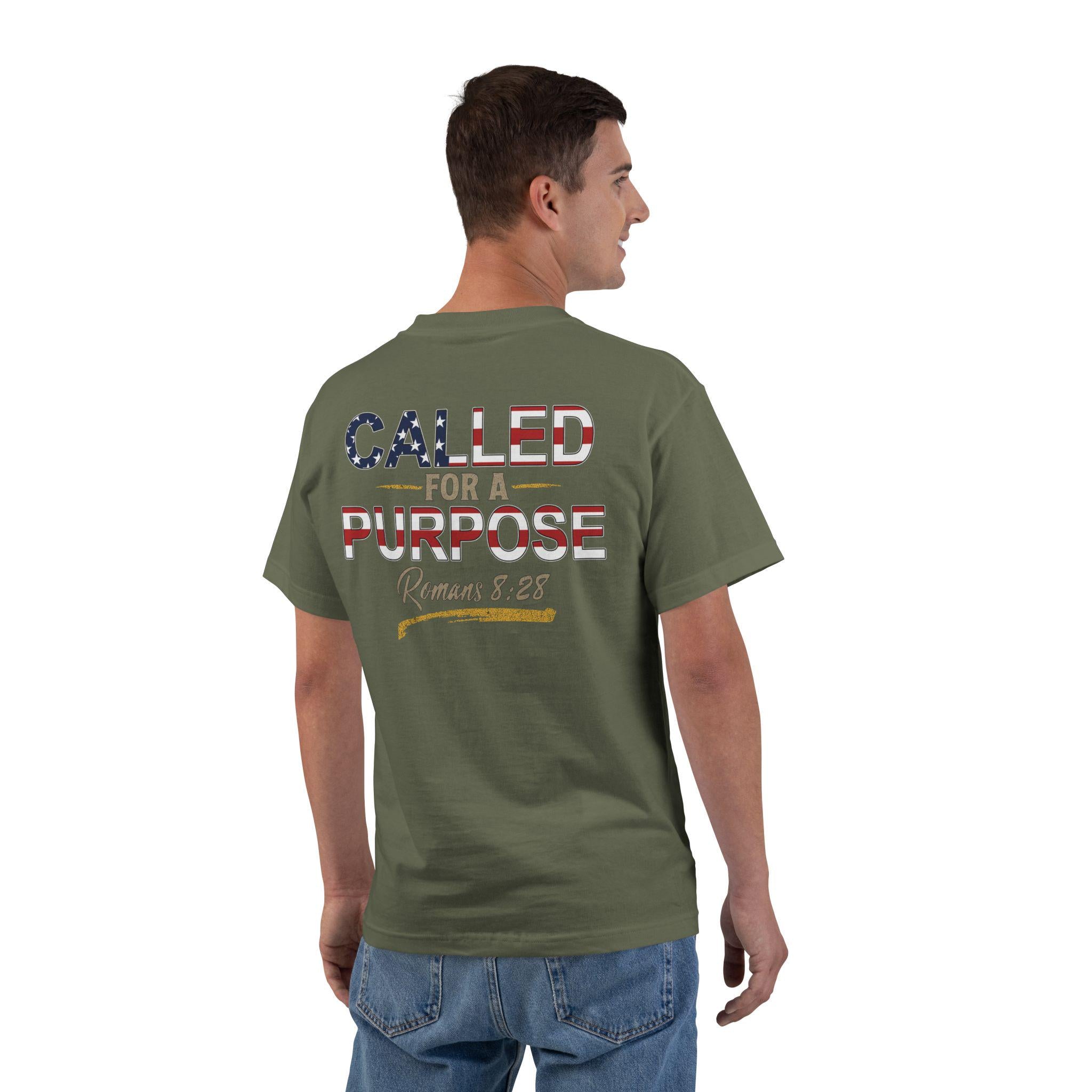 Called for a Purpose Shirt - Romans 8:28 Christian T-Shirt, Patriotic Faith Tee, American Flag Bible Verse Shirt for Men and Women
