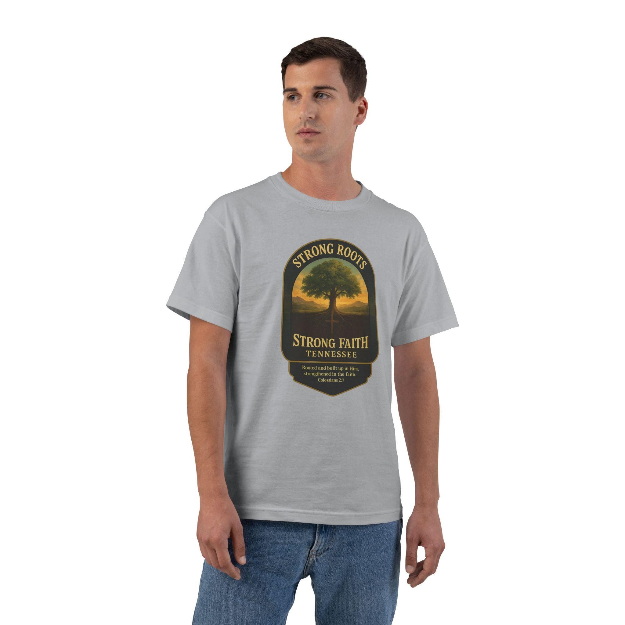 TN-Strong Roots Strong Faith Christian T-Shirt, Tennessee Bible Verse T, Colossians 27, I Love Tennessee Shirt, God Bless America Collection