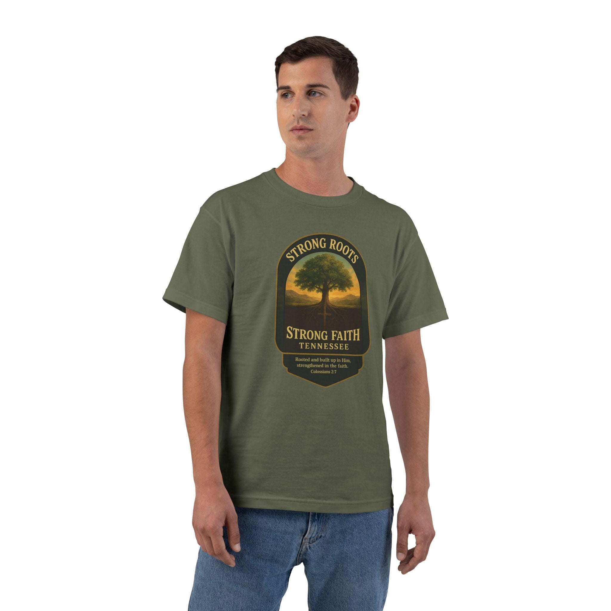 TN-Strong Roots Strong Faith Christian T-Shirt, Tennessee Bible Verse T, Colossians 27, I Love Tennessee Shirt, God Bless America Collection