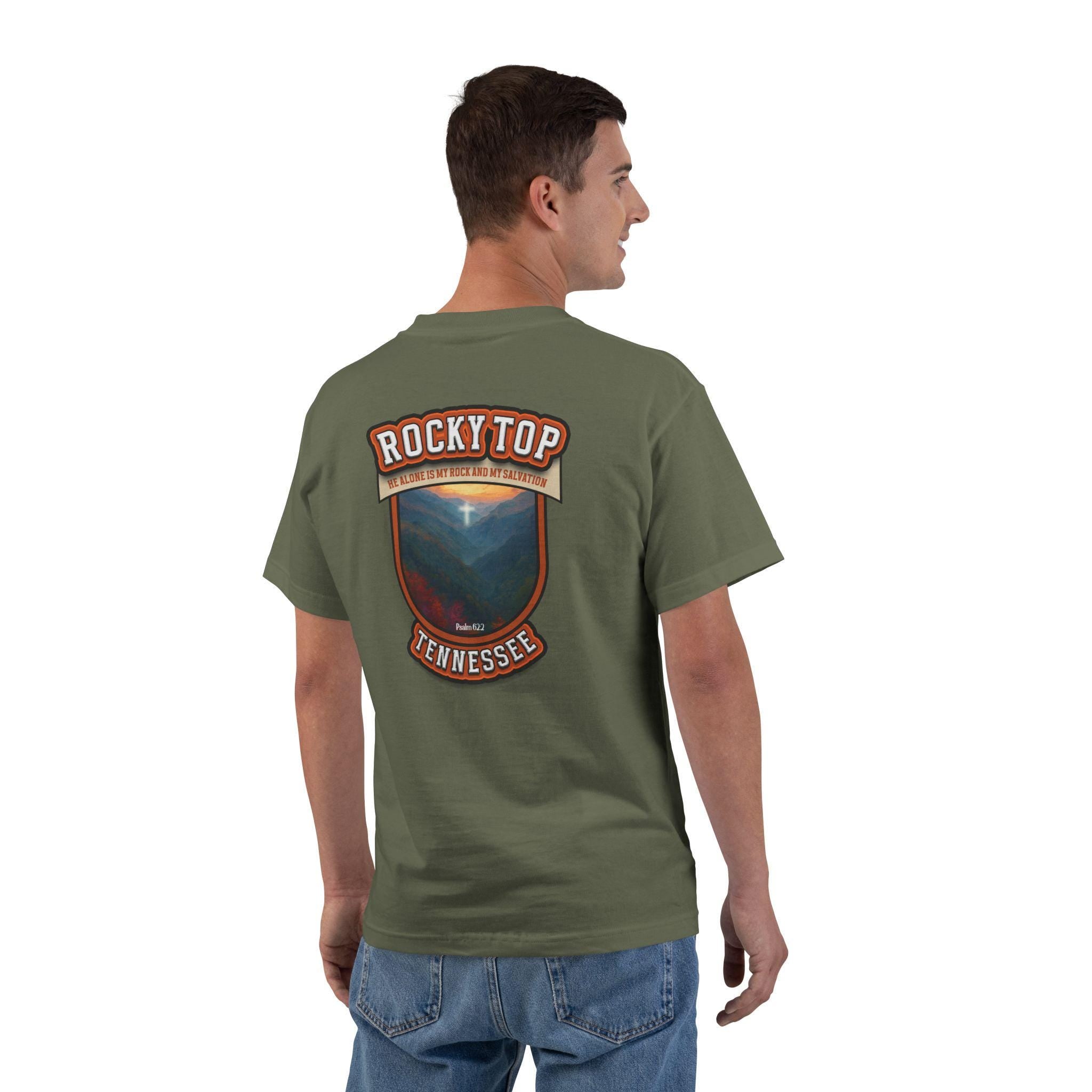 TN-Rocky Top Tennessee Christian T-Shirt, He Alone Is My Rock and Salvation, Psalm 62:2, Redeemed Faith Apparel God Bless America Collection