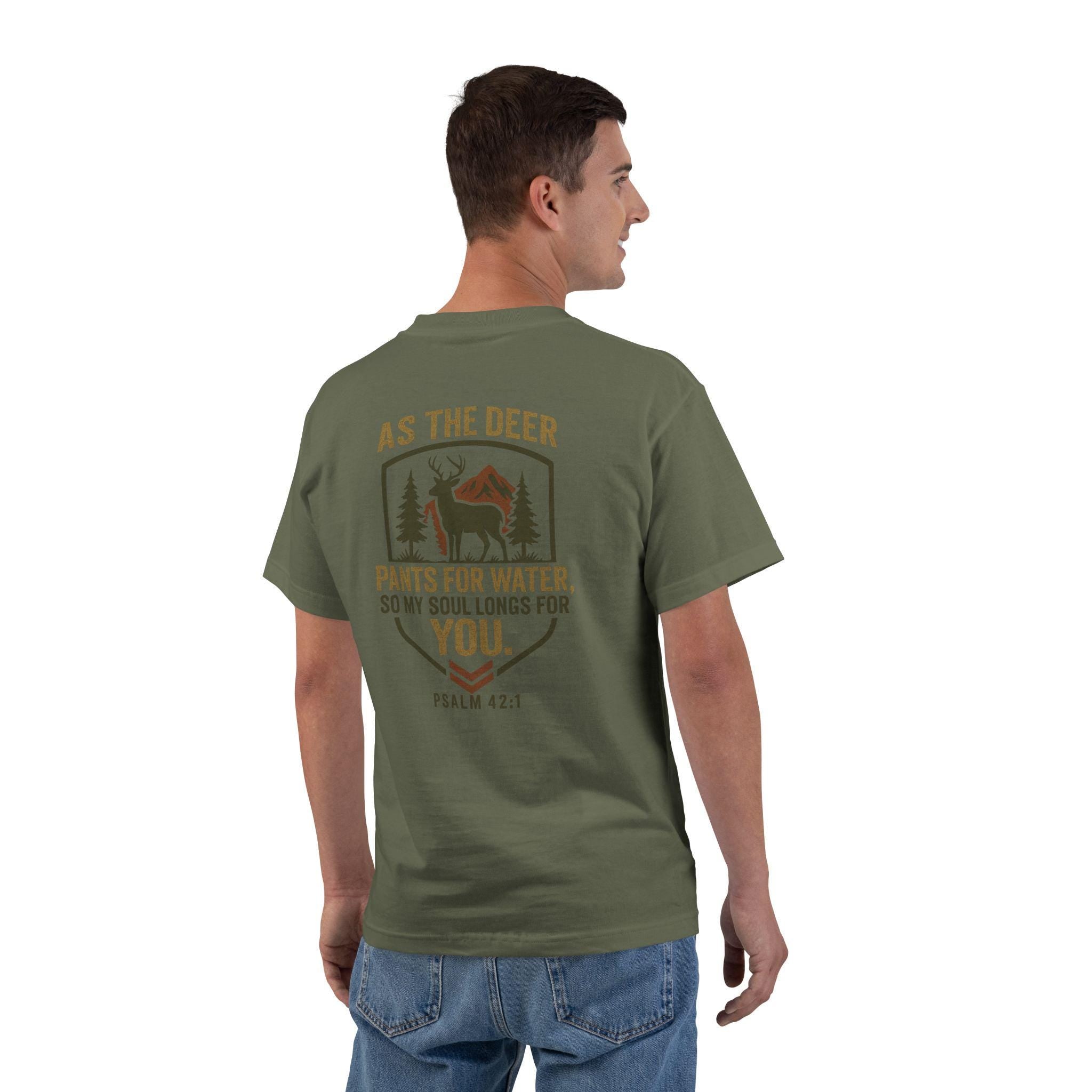 As the Deer Christian T-Shirt - Psalm 42:1 Bible Verse Tee, Faith and Outdoors Graphic Shirt, Inspirational Scripture Gift for Men & Women