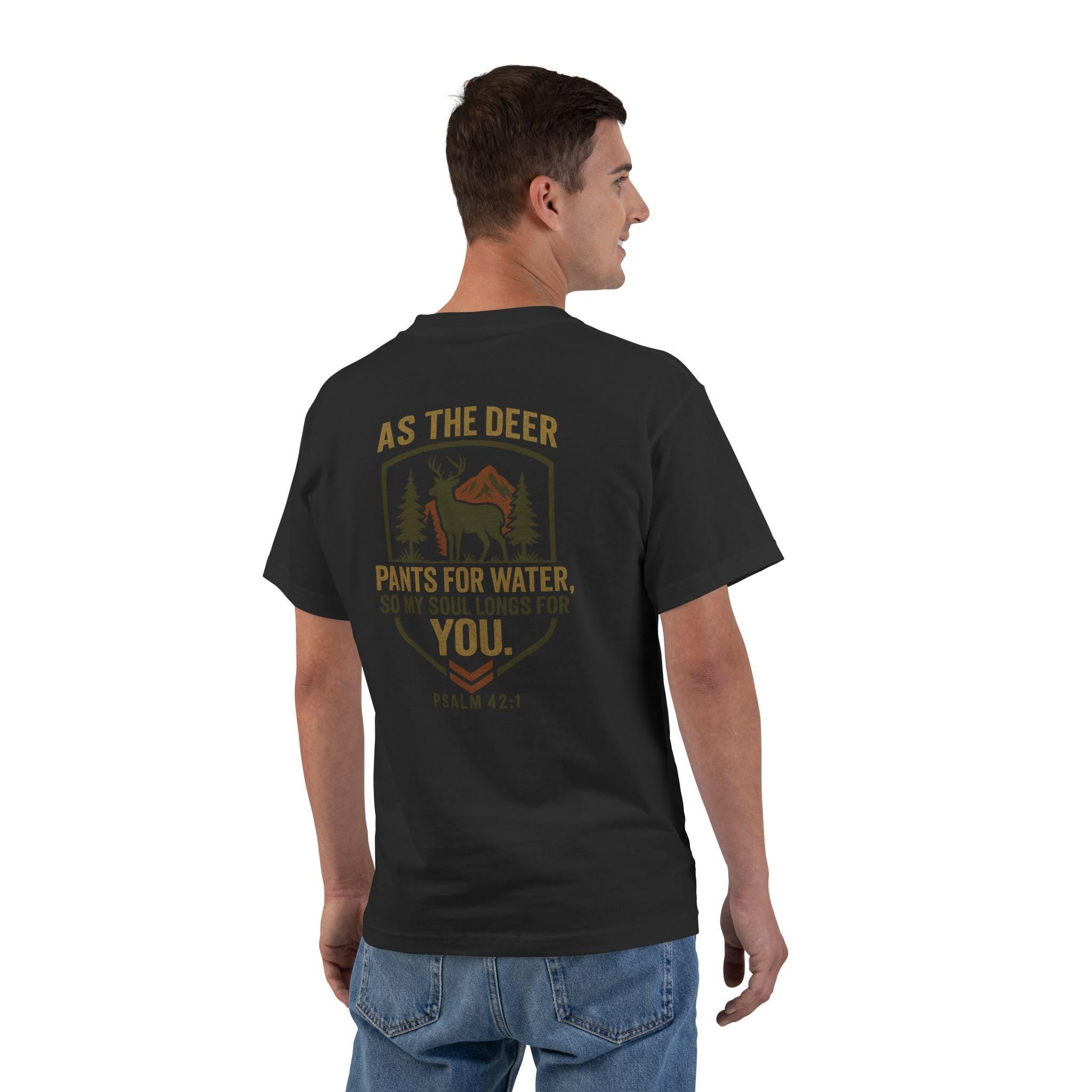 As the Deer Christian T-Shirt - Psalm 42:1 Bible Verse Tee, Faith and Outdoors Graphic Shirt, Inspirational Scripture Gift for Men & Women