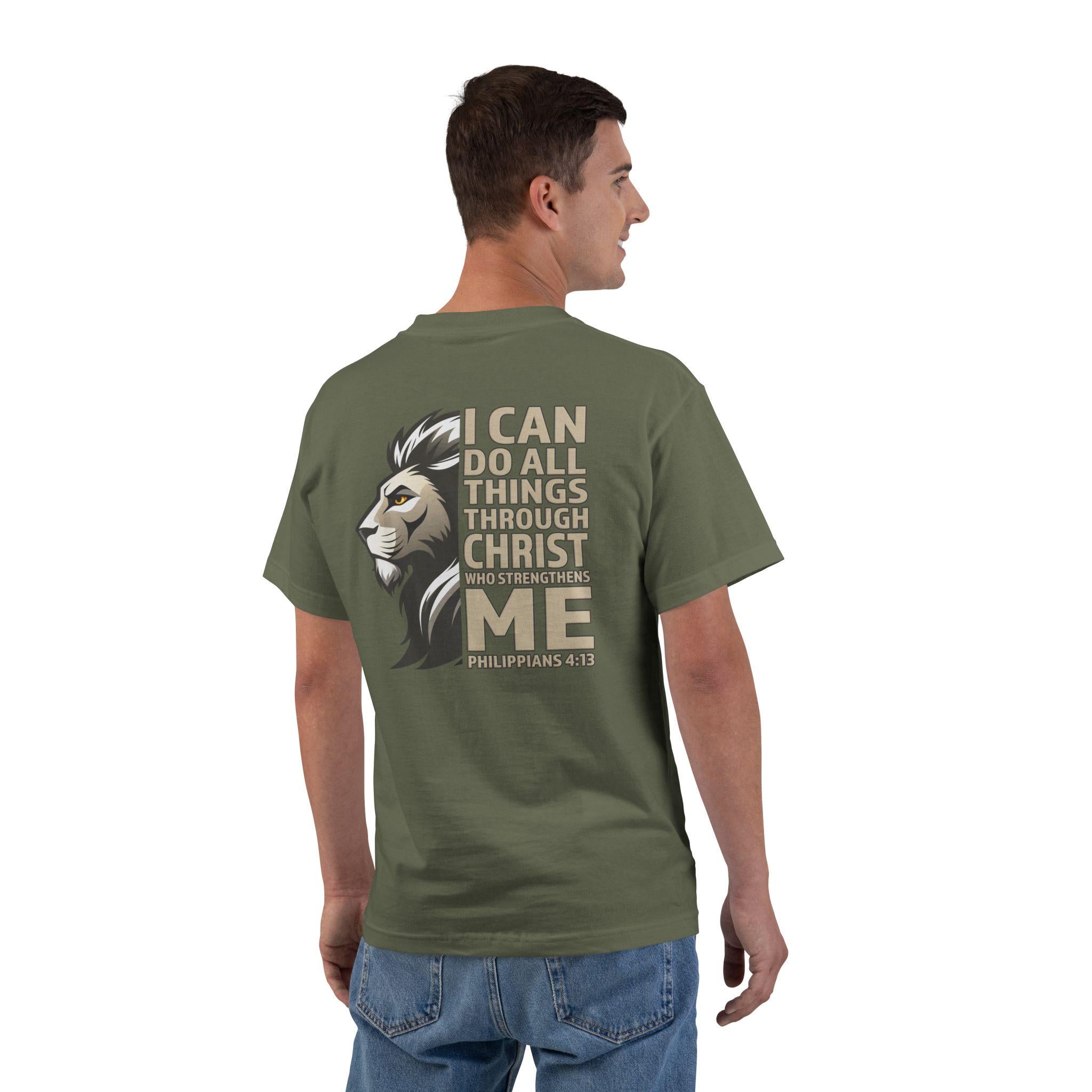 I Can Do All Things Through Christ Shirt - Philippians 4:13, Lion Christian Strength TShirt, Shirt with Inspirational Design, Christian Tee