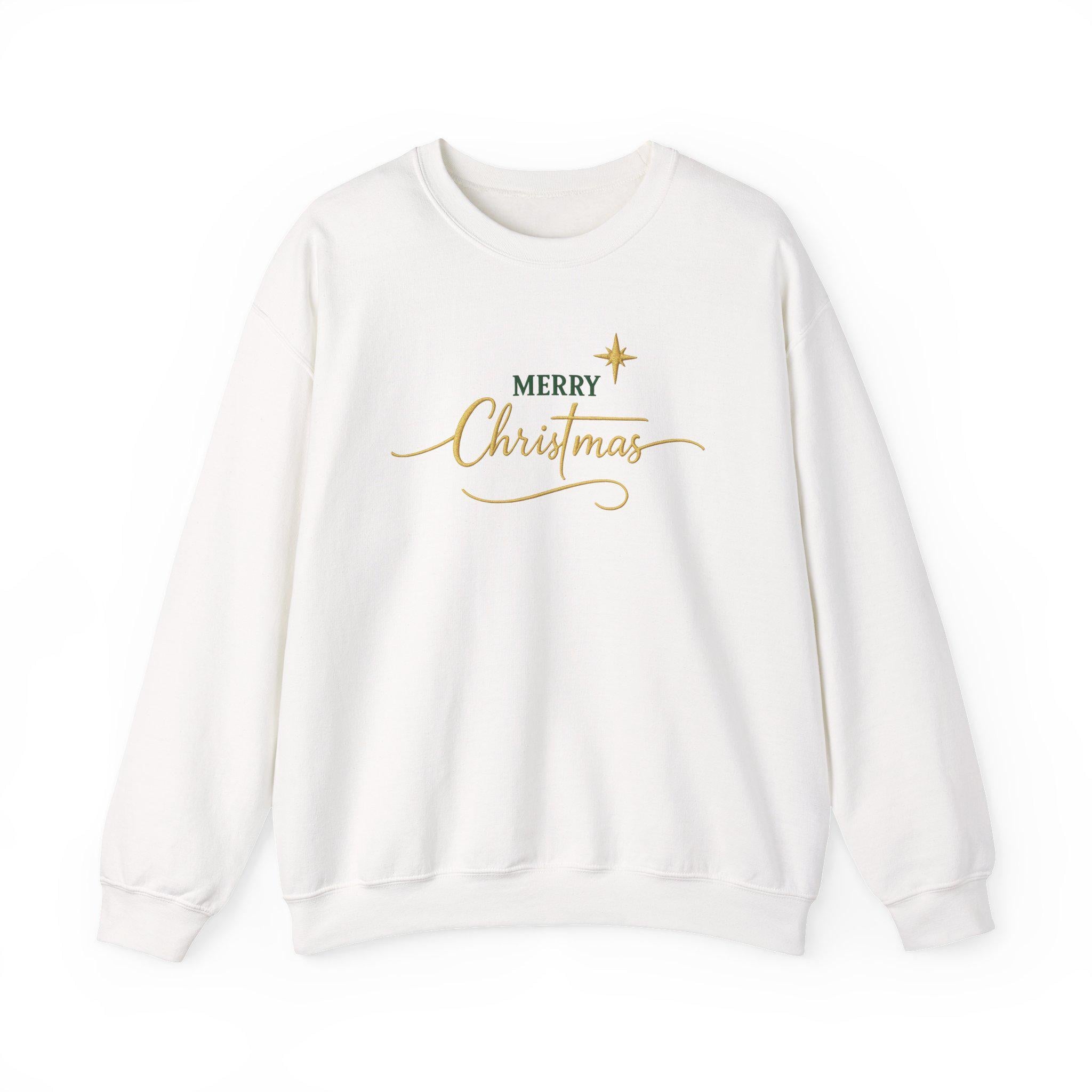Merry Christmas Sweatshirt, Embroidered Christian Crewneck, Gold Holiday Faith Gift, Redeemed Faith Apparel | Christmas Collection Crewneck