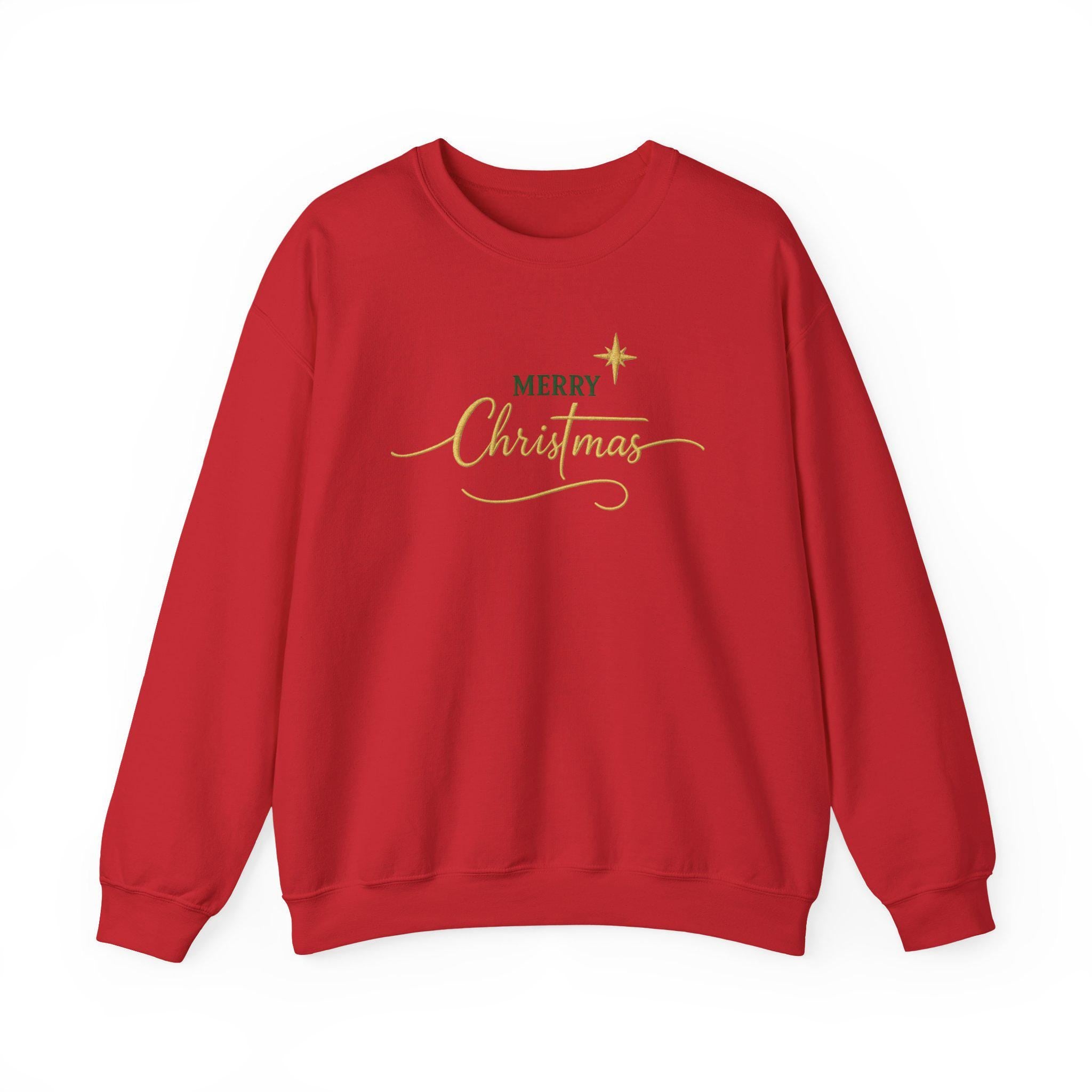 Merry Christmas Sweatshirt, Embroidered Christian Crewneck, Gold Holiday Faith Gift, Redeemed Faith Apparel | Christmas Collection Crewneck