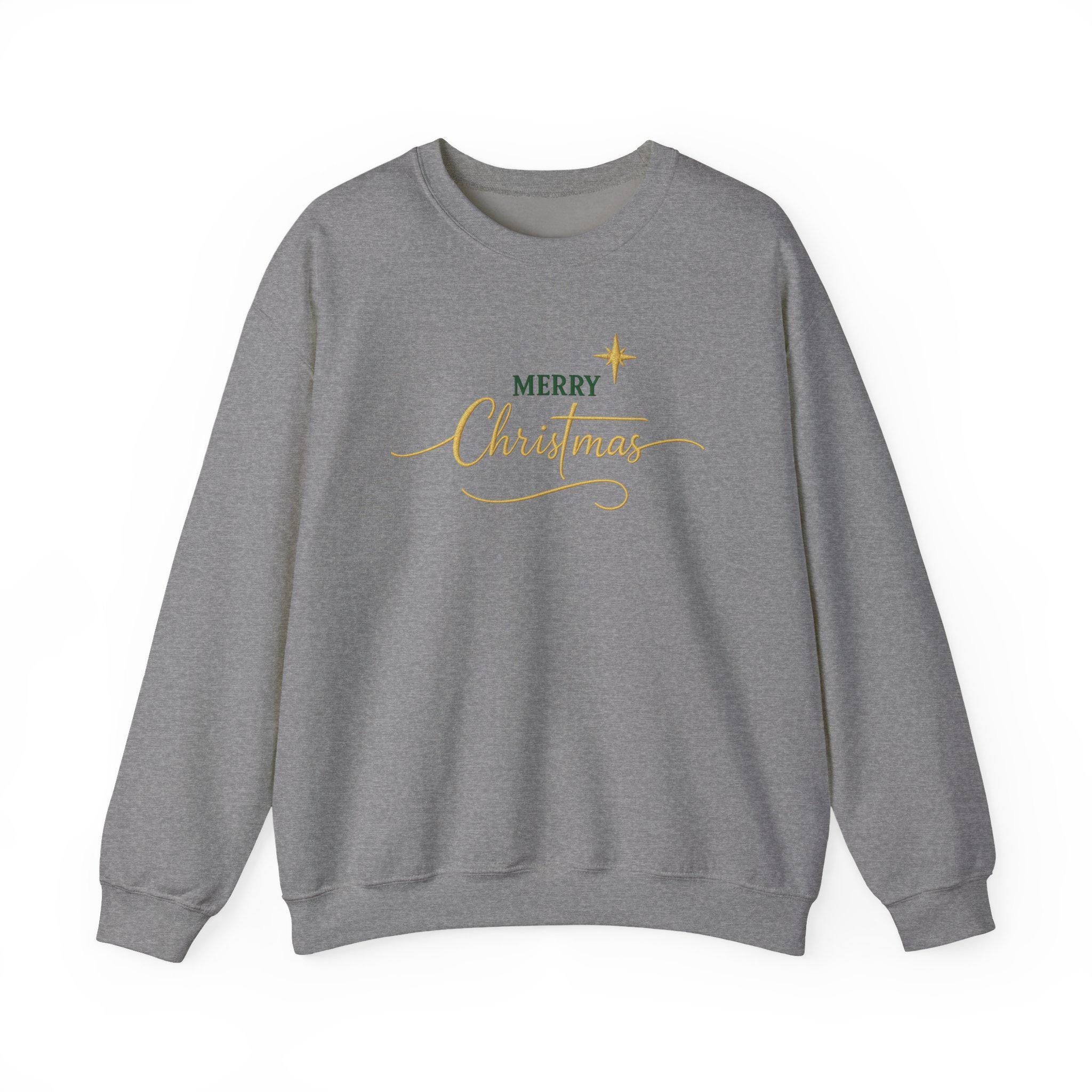 Merry Christmas Sweatshirt, Embroidered Christian Crewneck, Gold Holiday Faith Gift, Redeemed Faith Apparel | Christmas Collection Crewneck