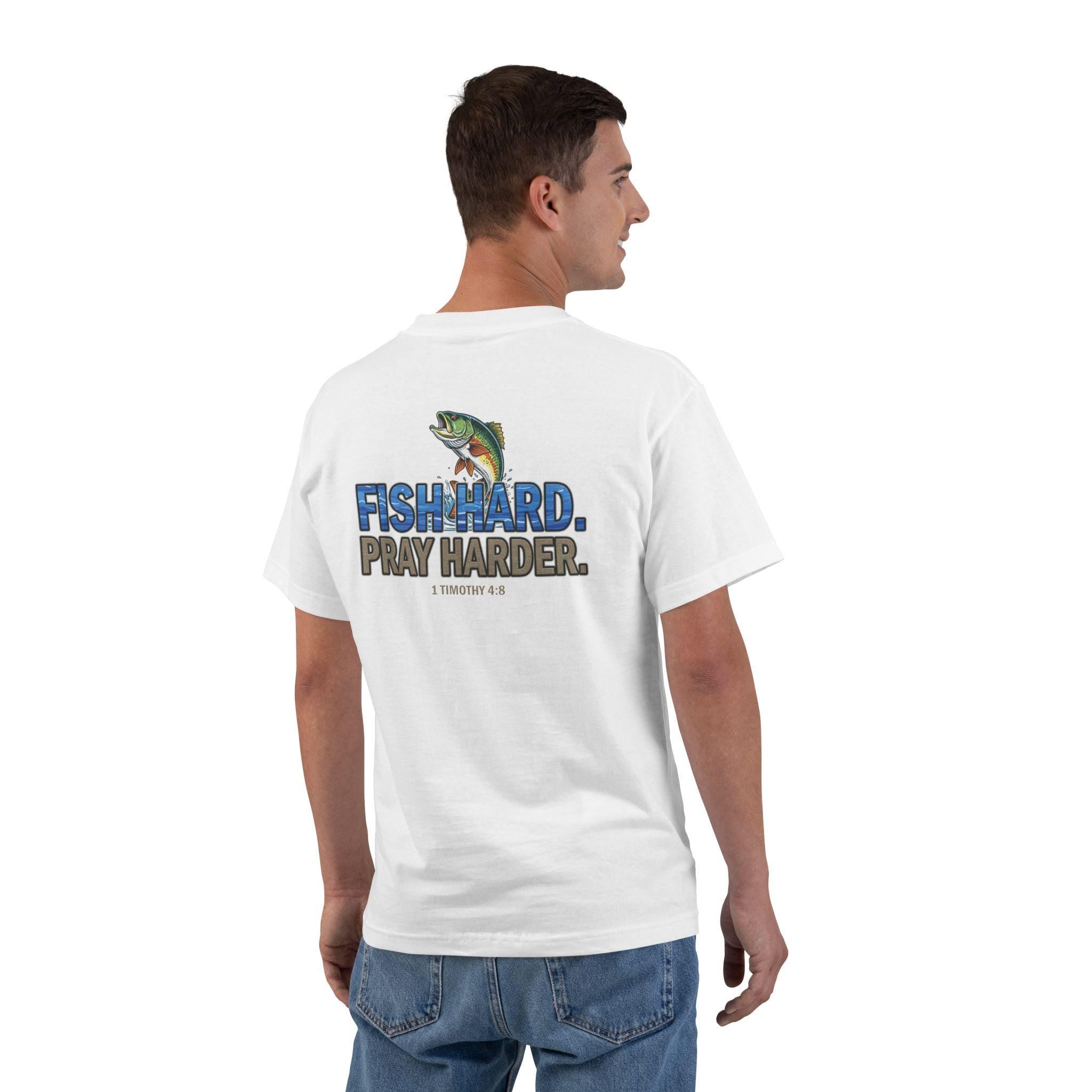 Fish Hard Pray Harder T-Shirt: Christian Fishing Gift