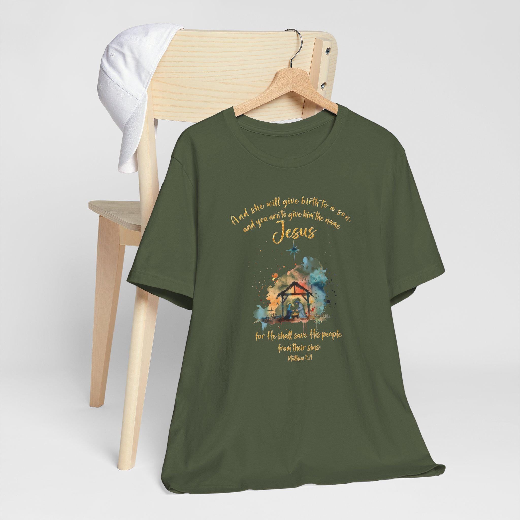 Nativity Christian Crewneck Sweatshirt, Matthew 1:21 Sweater, Jesus Birth Christmas Crewneck, Redeemed Faith Apparel, Christmas Collection