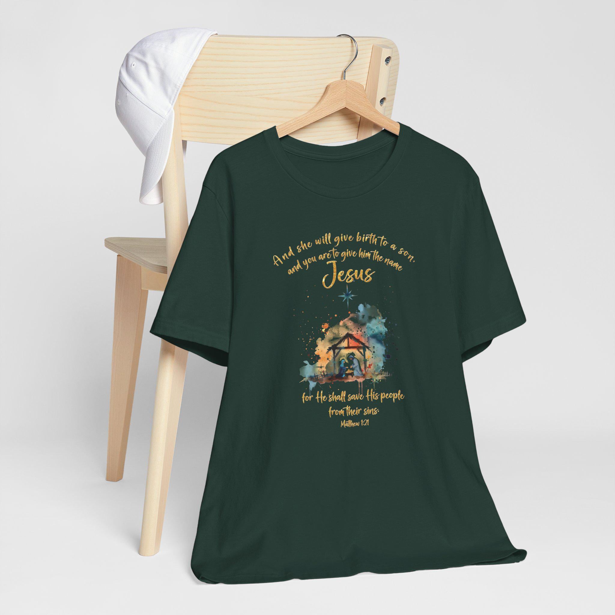Nativity Christian Crewneck Sweatshirt, Matthew 1:21 Sweater, Jesus Birth Christmas Crewneck, Redeemed Faith Apparel, Christmas Collection