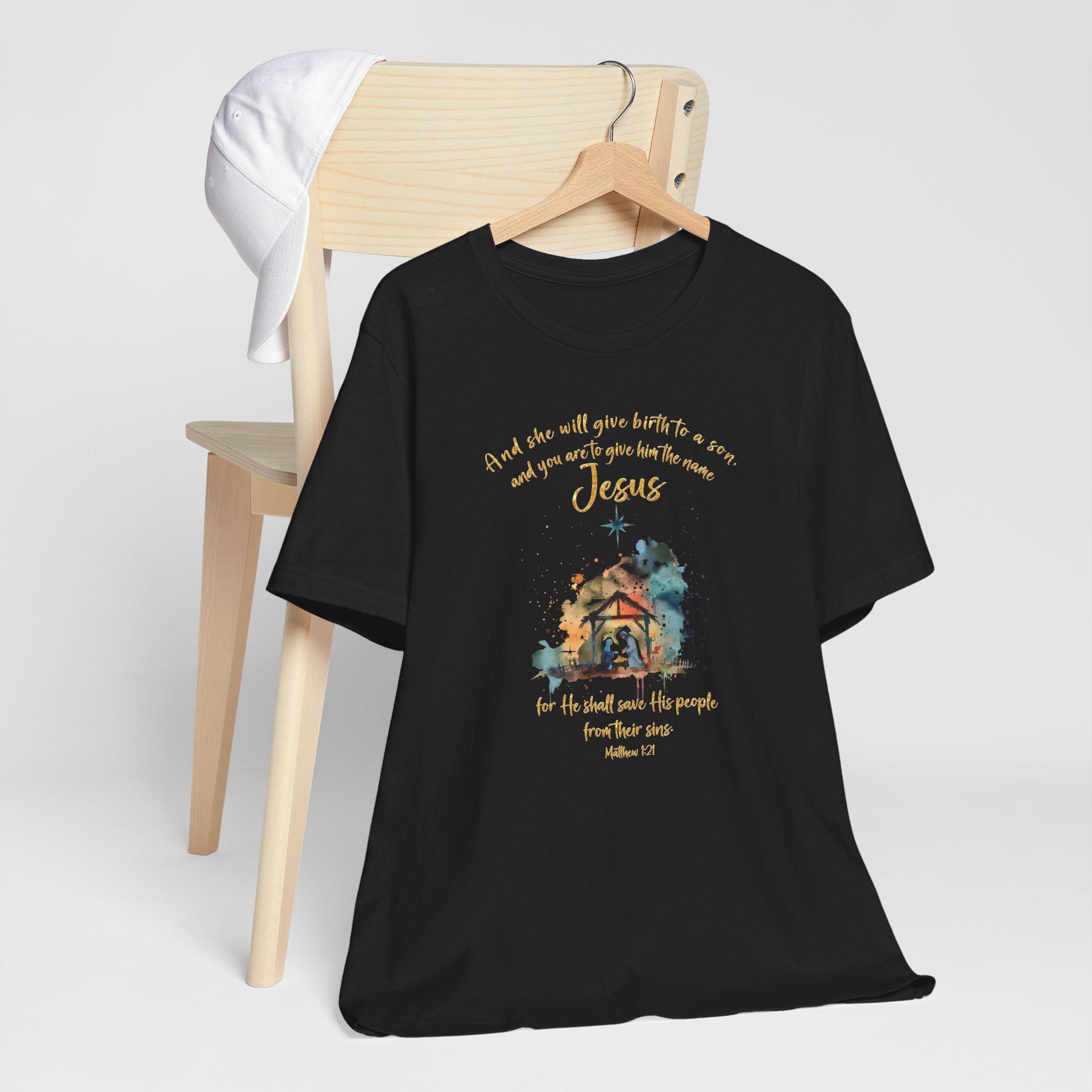 Nativity Christian Crewneck Sweatshirt, Matthew 1:21 Sweater, Jesus Birth Christmas Crewneck, Redeemed Faith Apparel, Christmas Collection