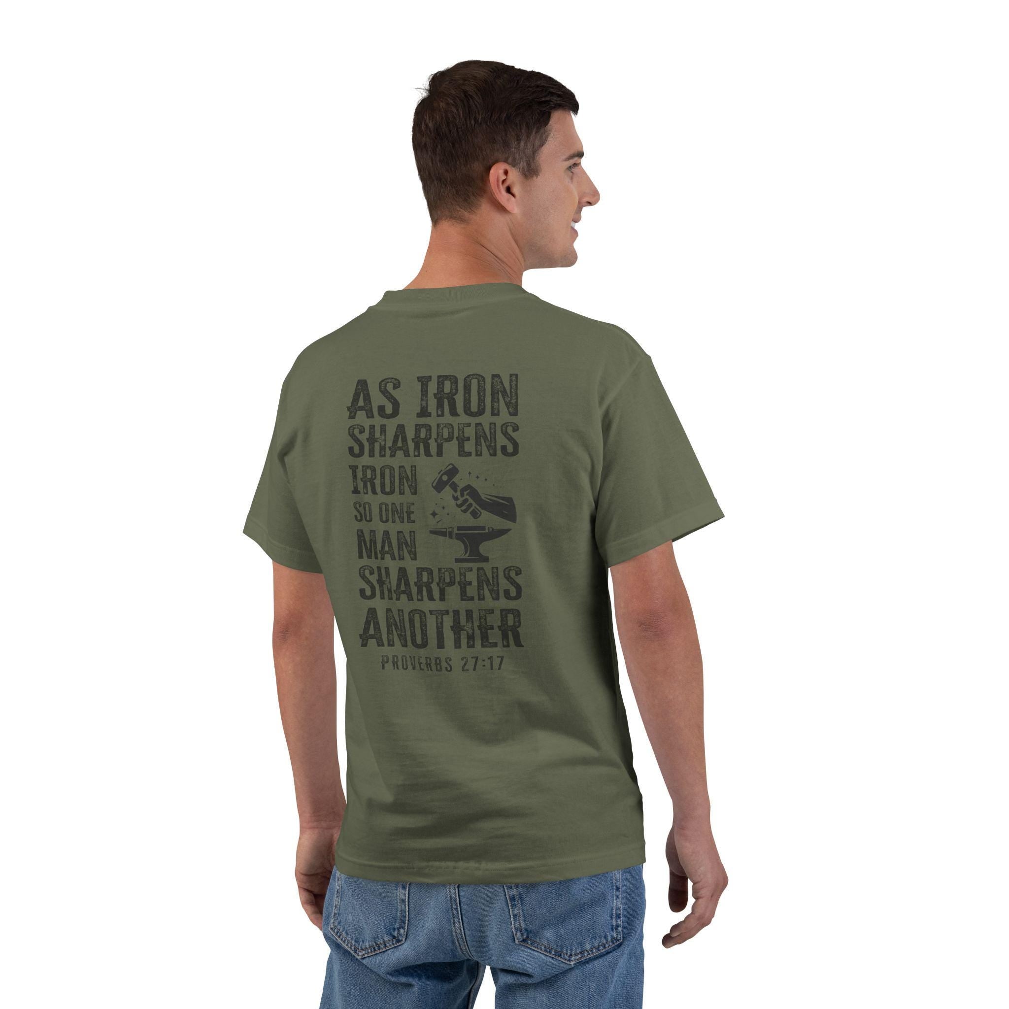 As Iron Sharpens Iron Christian Shirt | Proverbs 27:17 | Faith & Brotherhood Tee for Men | Inspirational Scripture Shirt | Hammer and Anvil