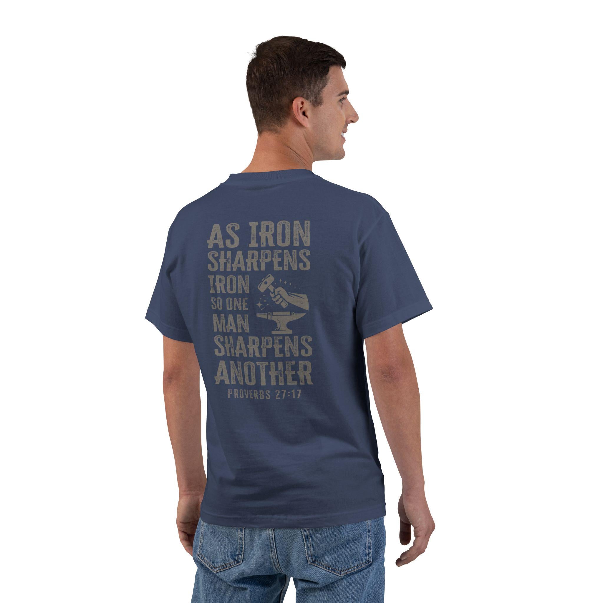 As Iron Sharpens Iron Christian Shirt | Proverbs 27:17 | Faith & Brotherhood Tee for Men | Inspirational Scripture Shirt | Hammer and Anvil