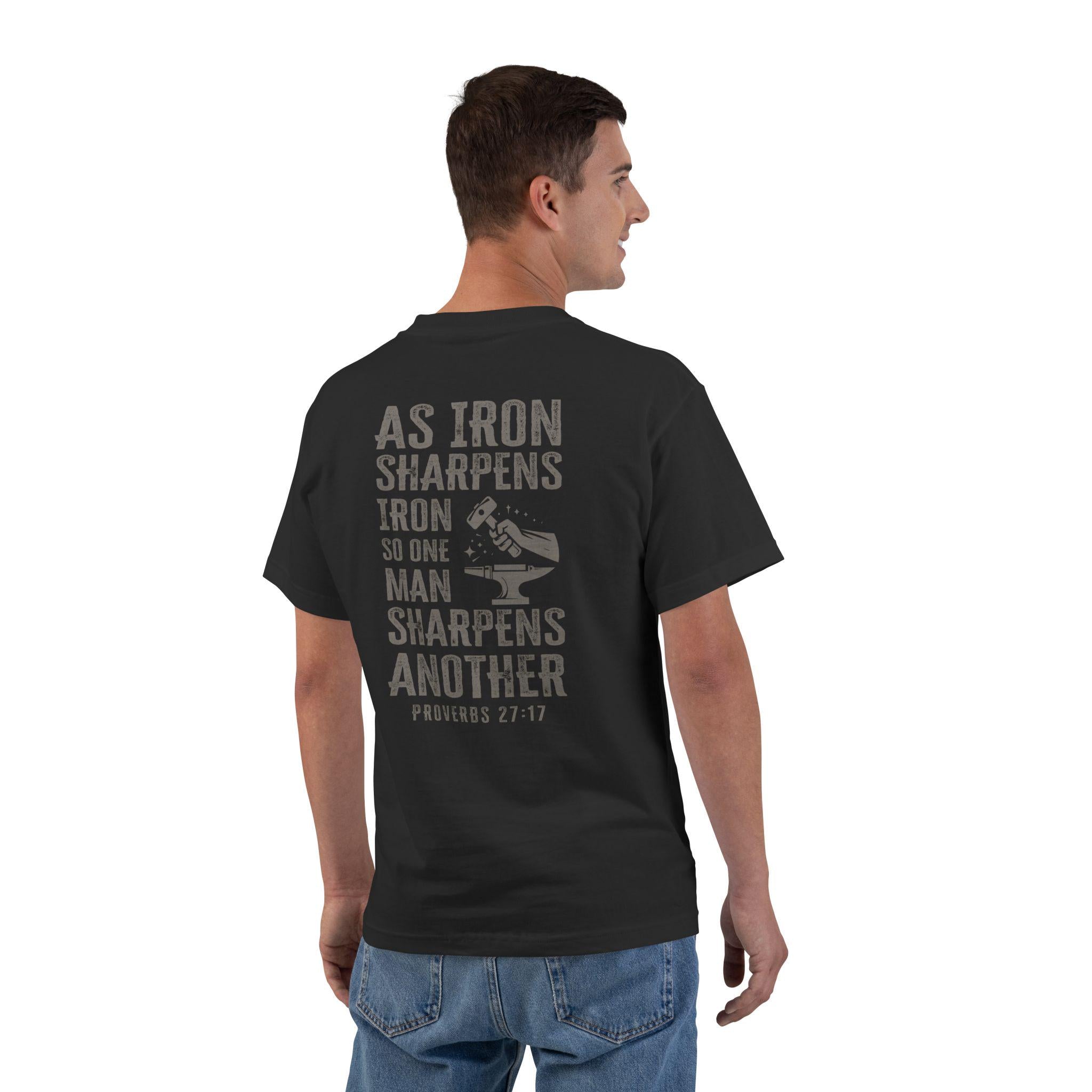 As Iron Sharpens Iron Christian Shirt | Proverbs 27:17 | Faith & Brotherhood Tee for Men | Inspirational Scripture Shirt | Hammer and Anvil