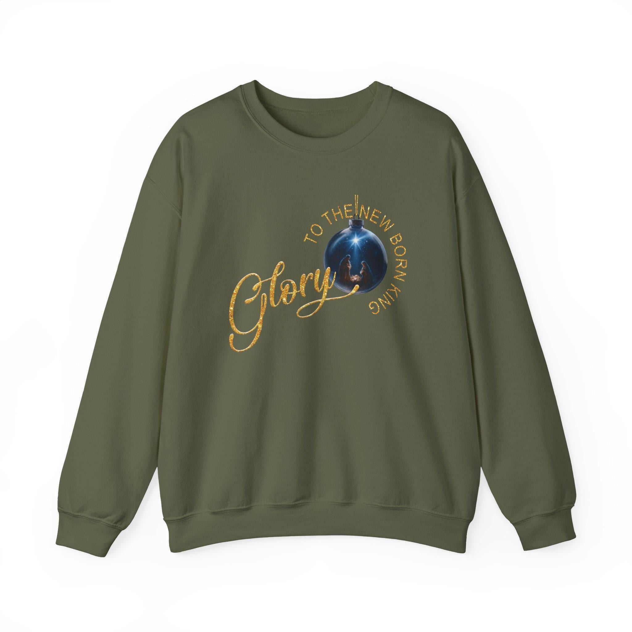 Glory to the Newborn King Christian Christmas Sweatshirt | Nativity Ornament Design | Redeemed Faith Apparel | Christmas Collection Crewneck