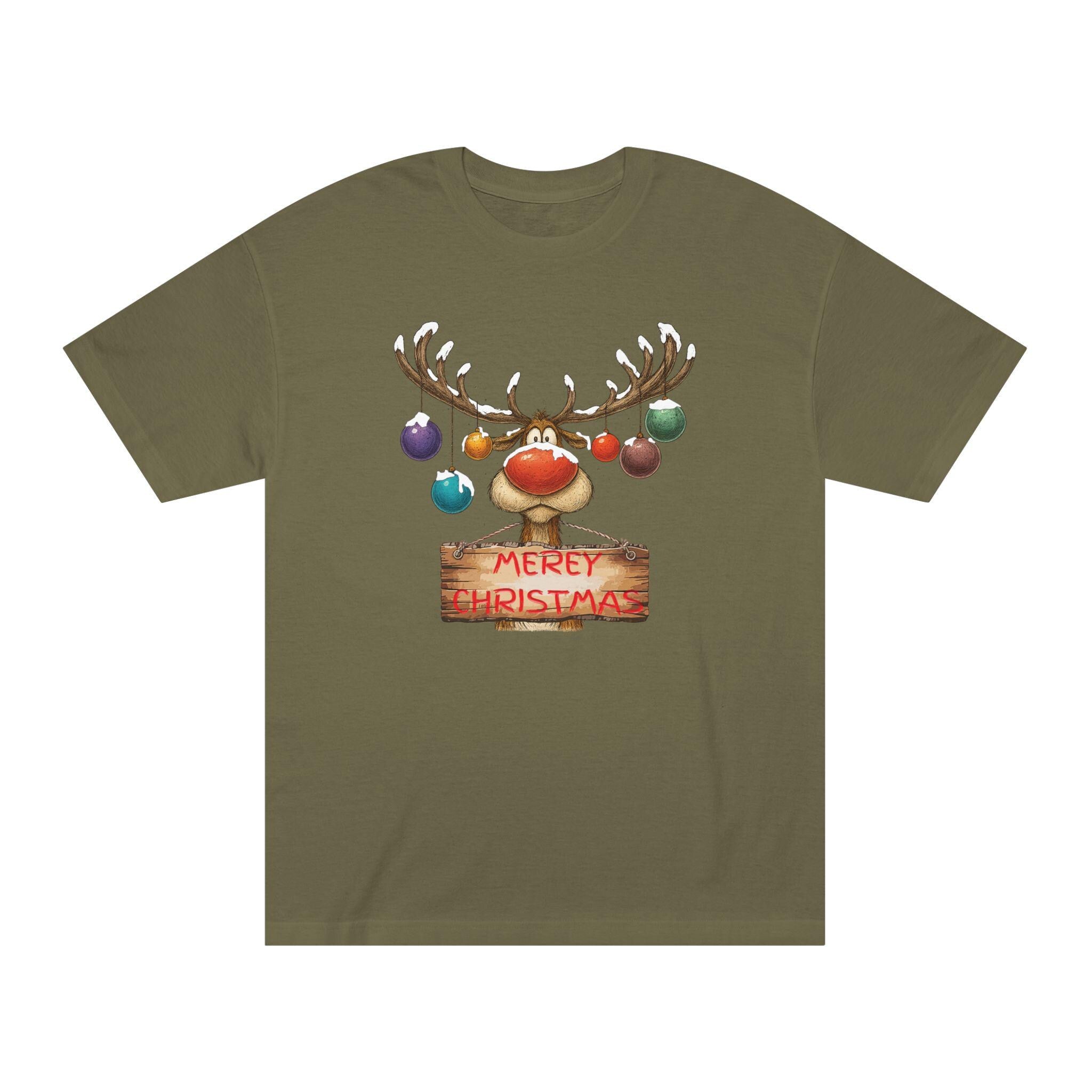 Reindeer Merry Christmas Shirt, Funny Holiday Shirt, Colorful Ornament, Antlers, Christmas Gift, Crewneck Sweatshirt and Hoodie Option