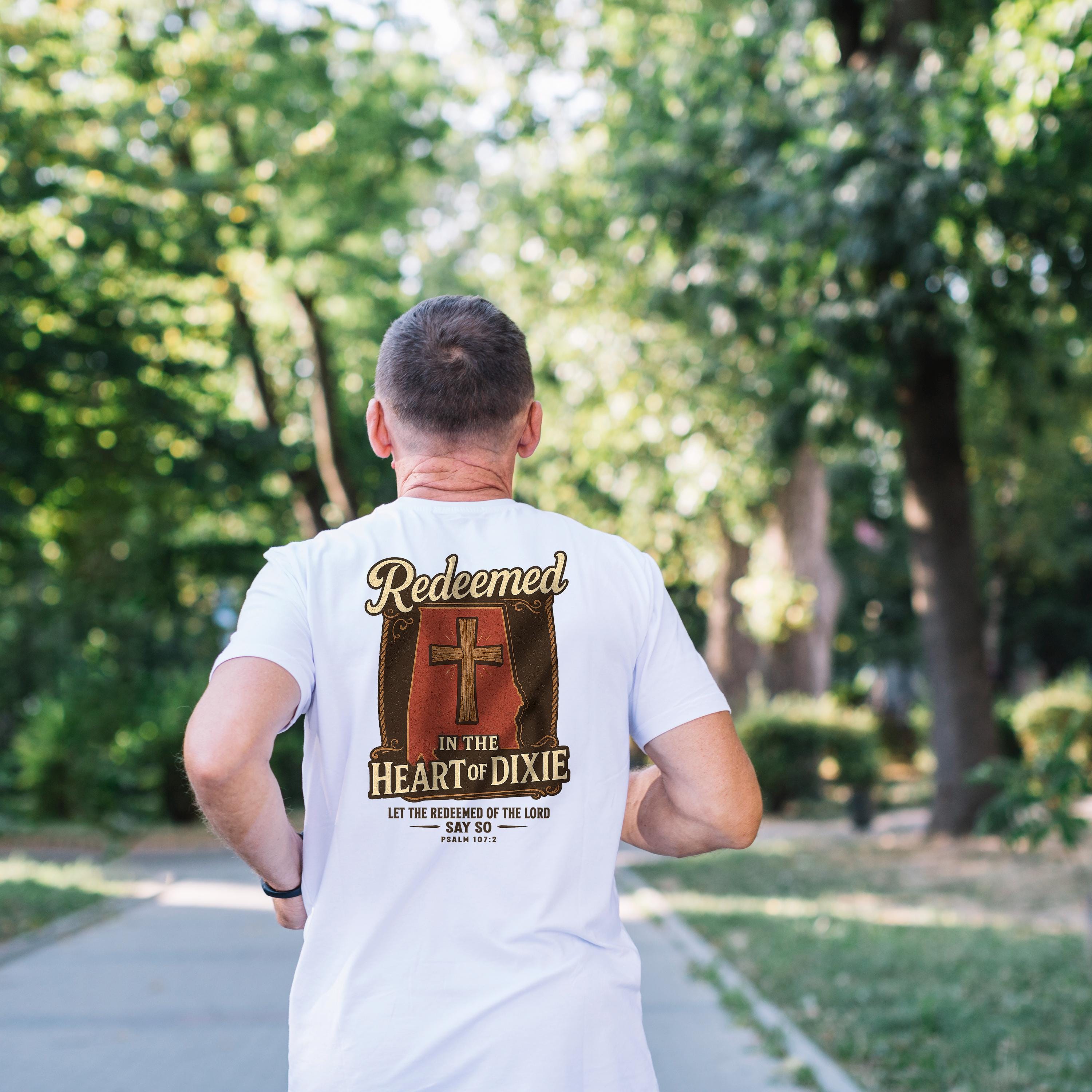 AL-Redeemed in the Heart of Dixie, Alabama Christian T-Shirt, Psalm 107 2, Christian Faith T-Shirt, Southern Style Apparel, Gift 4 Believers