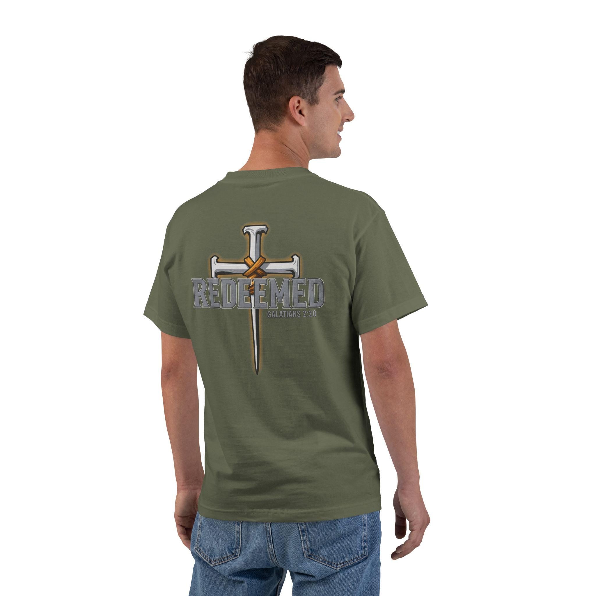 Redeemed Christian T-Shirt | Galatians 2:20 Shirt | Faith-Based Apparel | Cross Design | Religious Gift for Men & Women | Redeemed Faith Tee