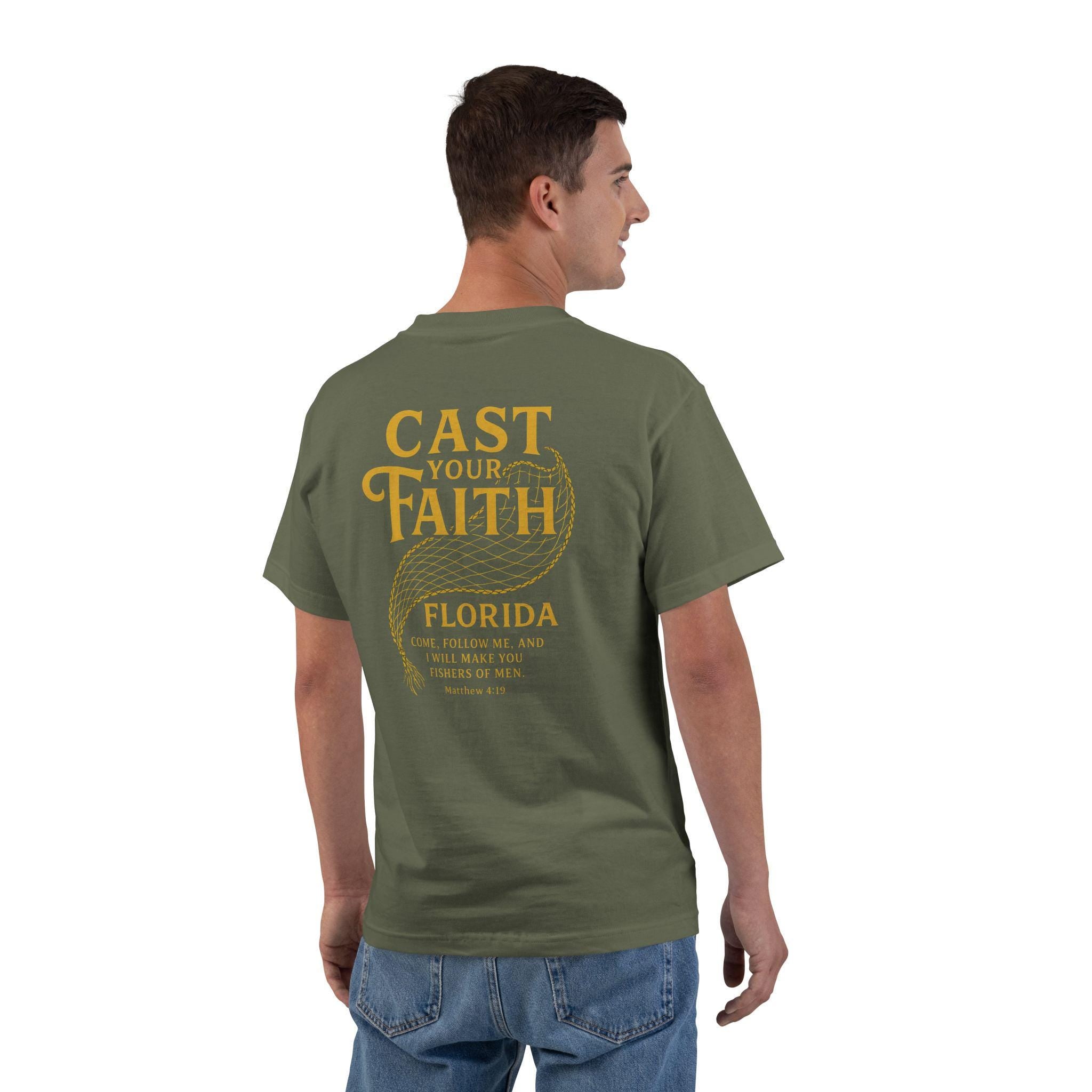 FL-Cast Your Faith Florida, Christian Shirt, Matthew 419, Fishers of Men, Faith T Shirt, Golden Net Design, God Bless America Collection