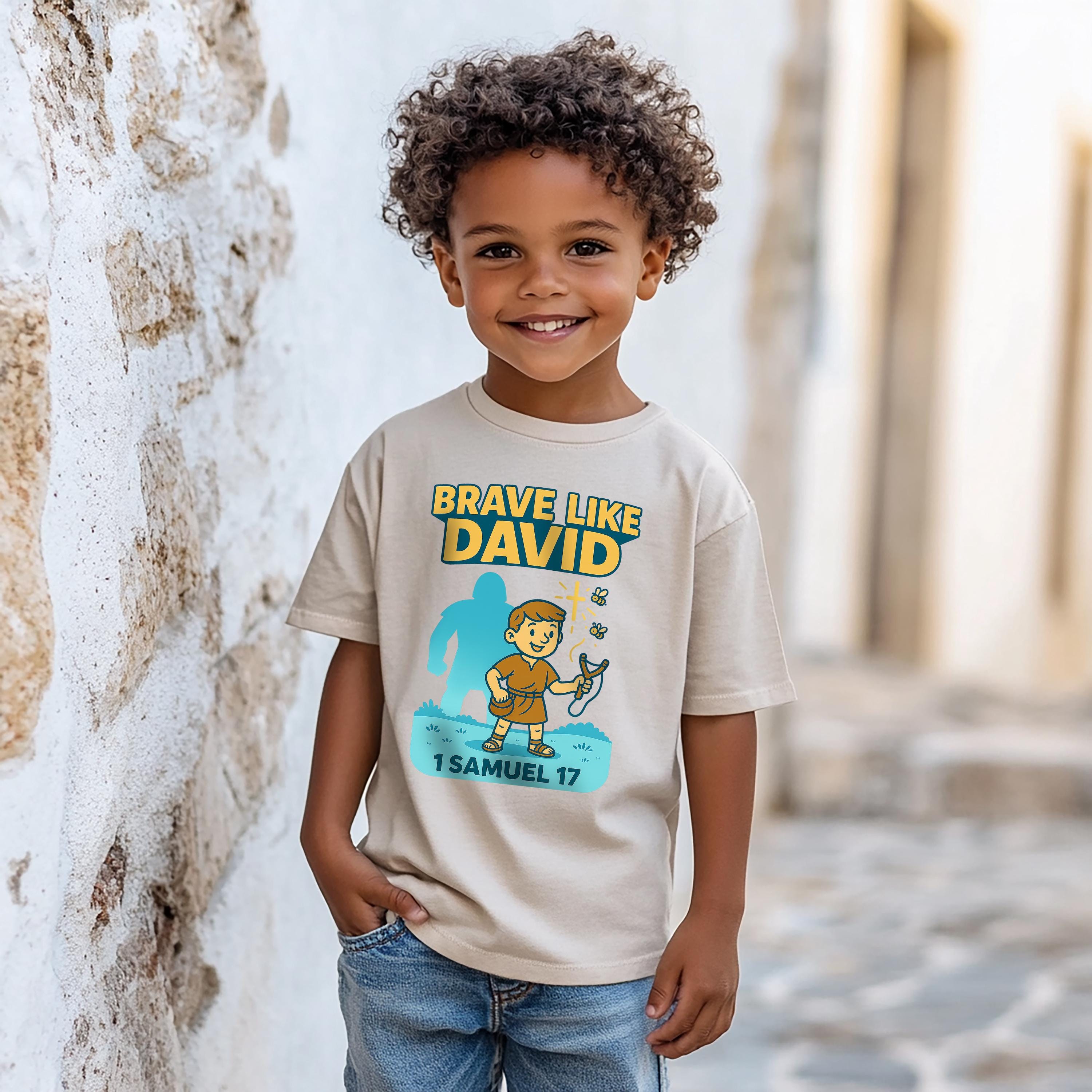Brave Like David Christian Kids Shirt, 1 Samuel 17, Bible Story Tee, Youth Christian Apparel, David and Goliath Shirt for Kids