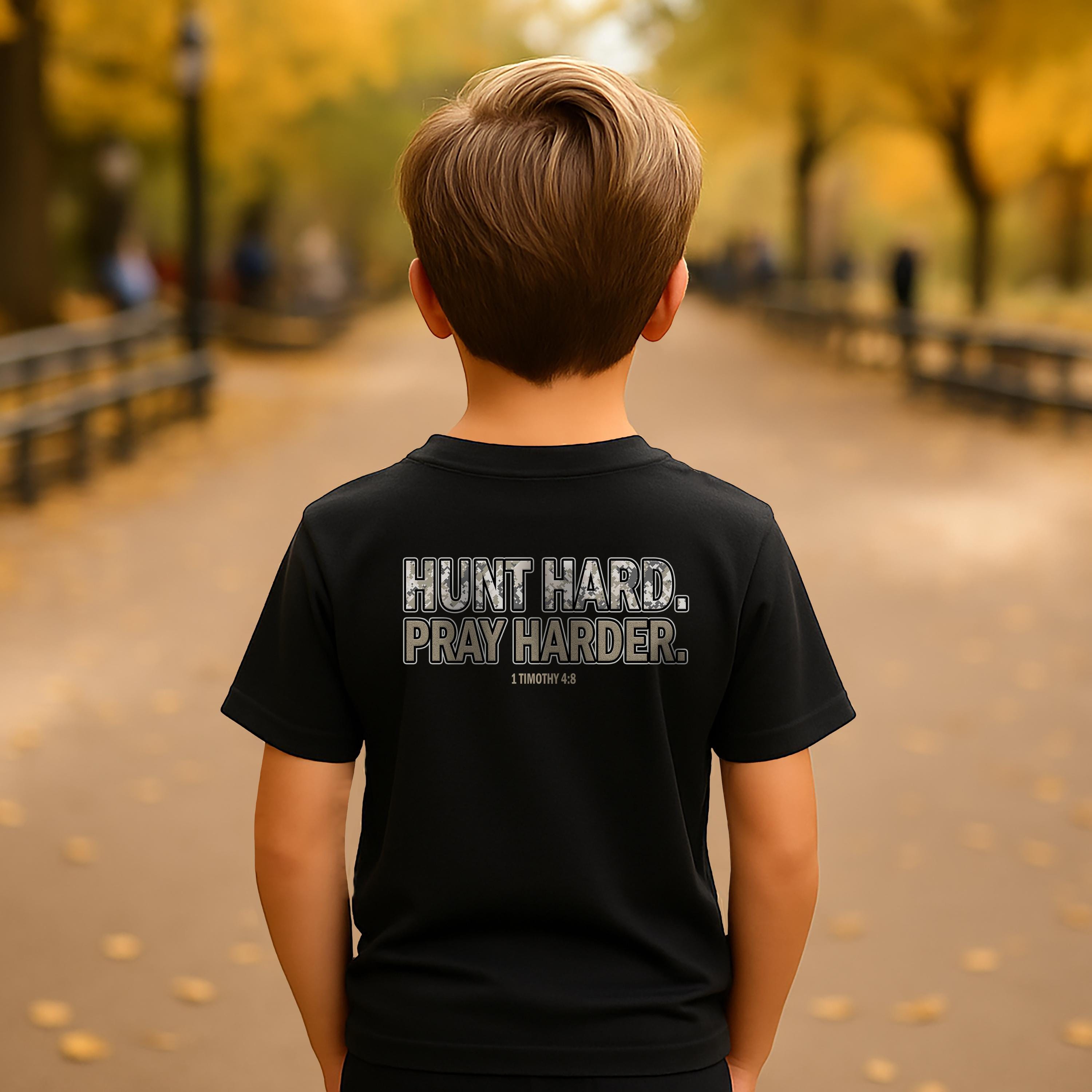 Hunt Hard Pray Harder, Christian Hunting Shirt or Hoodie, Camo Faith Tee, 1 Timothy 48, Deer Hunter Gift, Youth Hunting T-Shirt