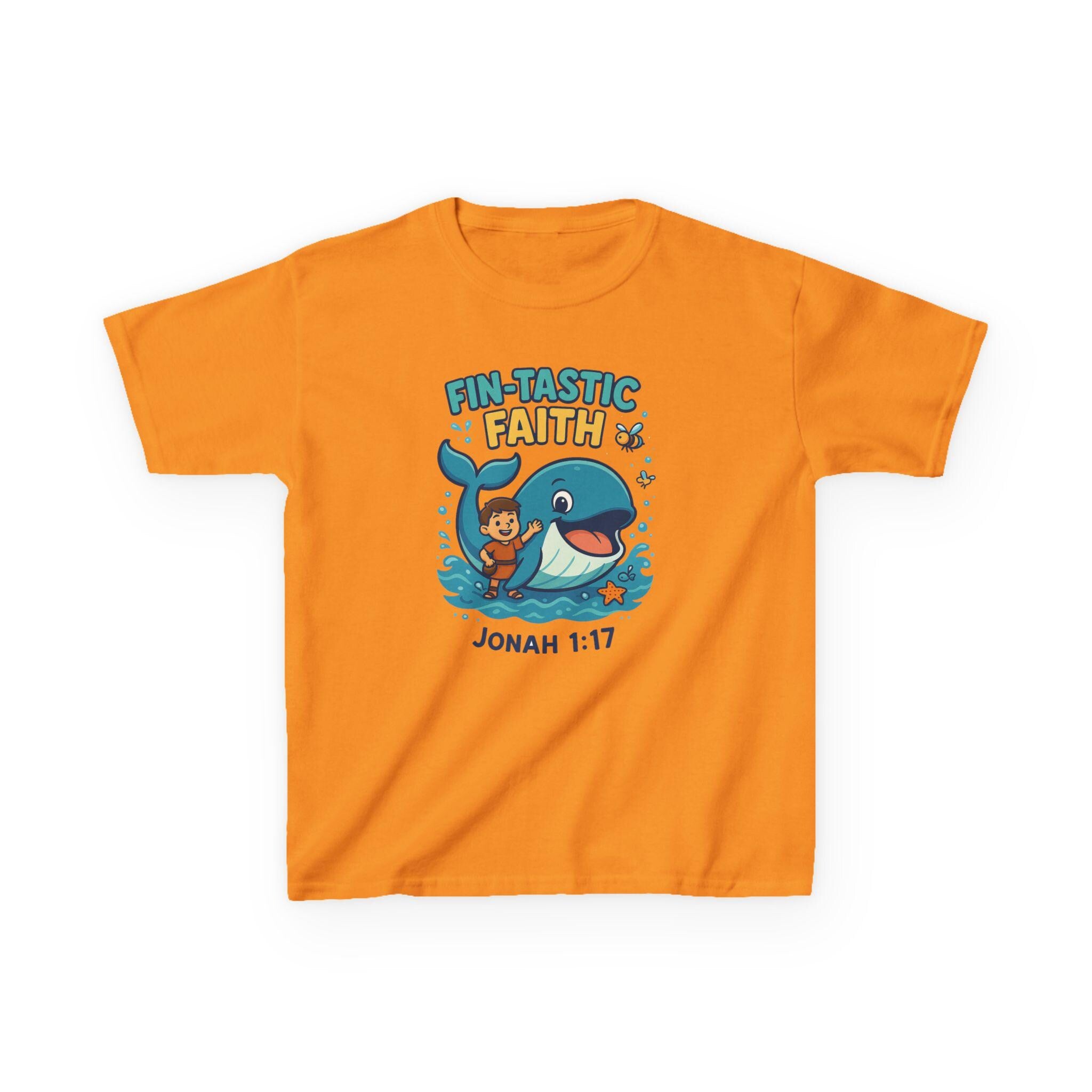 Fin-Tastic Faith Kids Shirt, Jonah 1:17, Christian Whale Tee, Bible Story Shirt for Boys and Girls, Cute Christian Youth Apparel