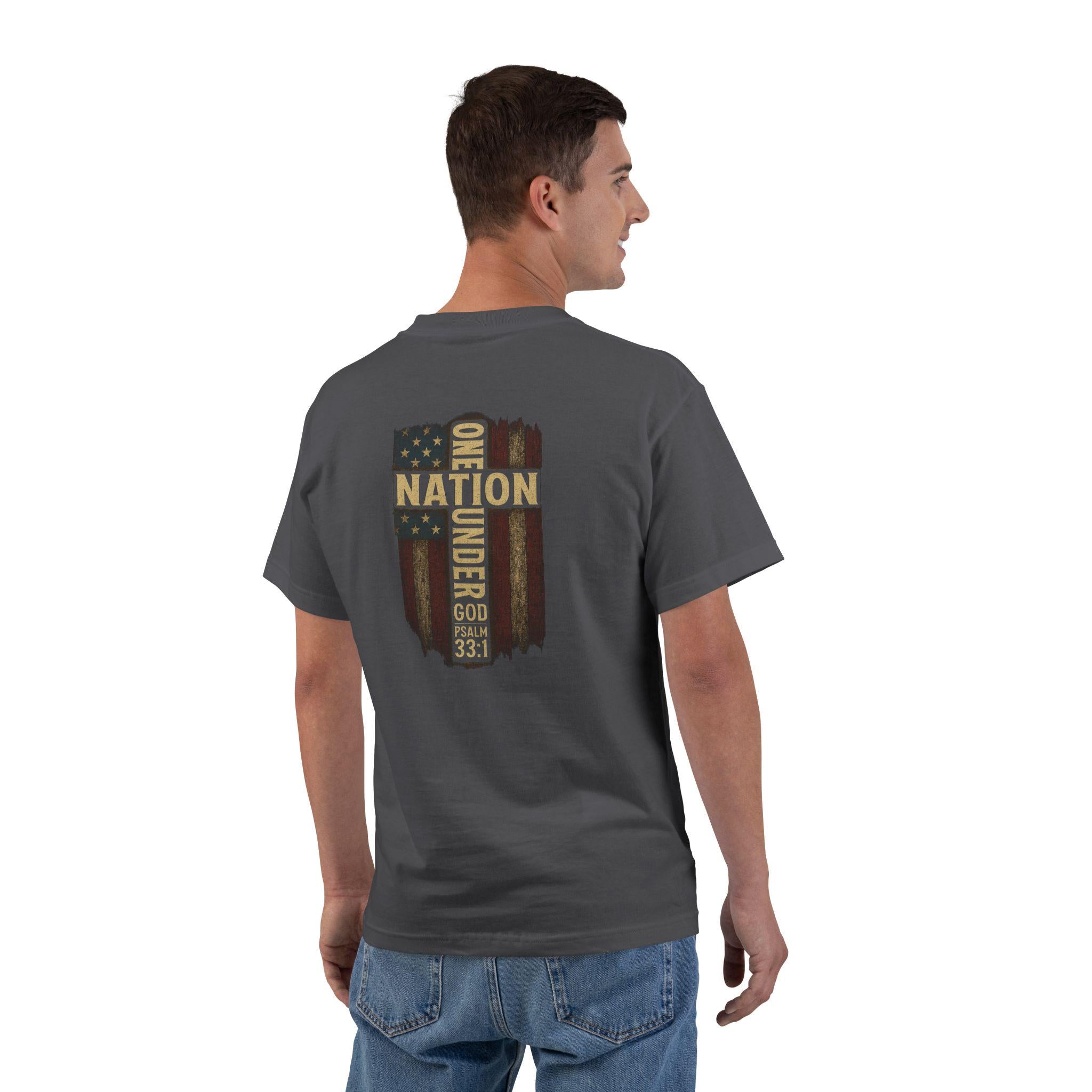 One Nation Under God Shirt - Psalm 33:1 Christian Patriotic Cross Tee | Faith and Freedom T-Shirt | USA Flag Christian Shirt for Men & Women