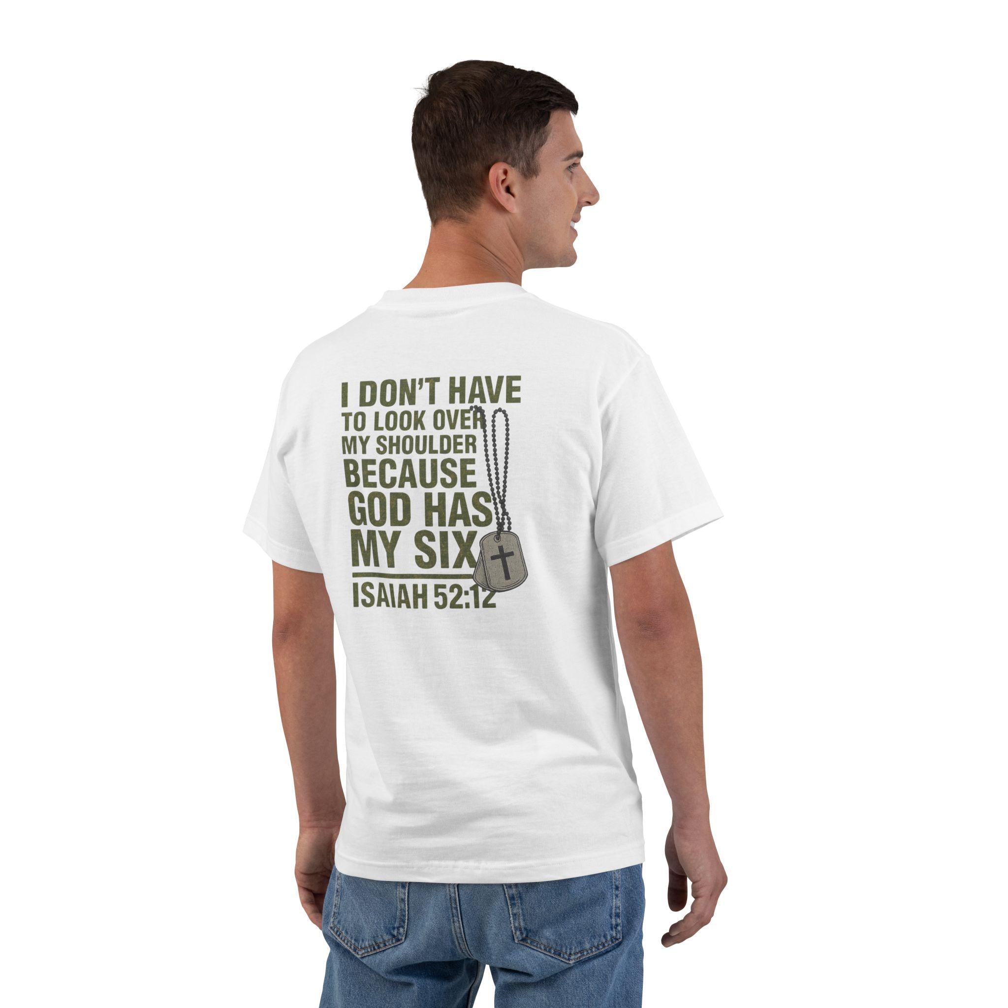 God Has My Six Christian T-Shirt - Isaiah 52:12 Bible Verse Tee, Faith Over Fear Shirt, Christian Military and Patriot Apparel