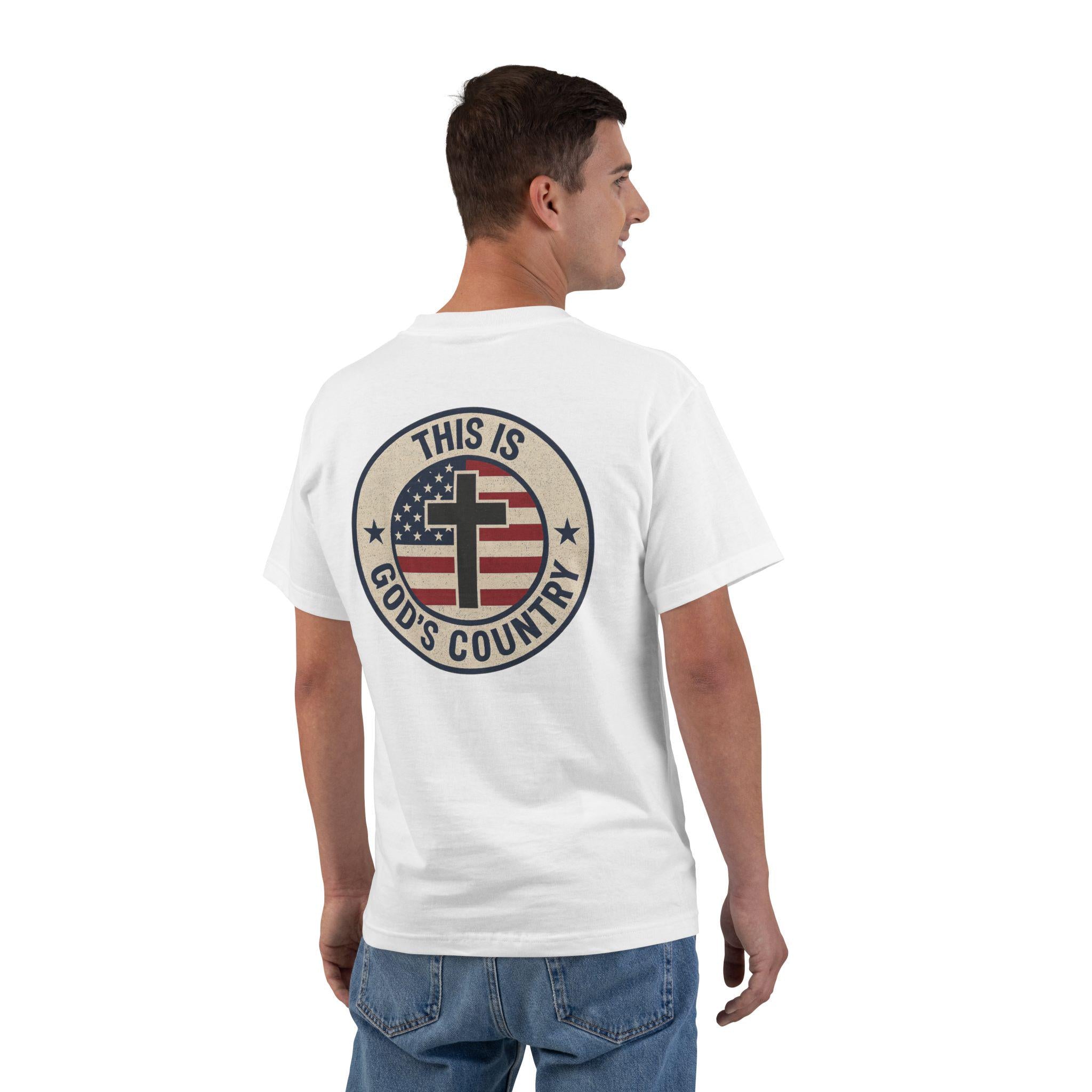 This Is Gods Country T-Shirt - Christian Patriotic Tee with Cross and Flag, Faith and Freedom Shirt for Men and Women