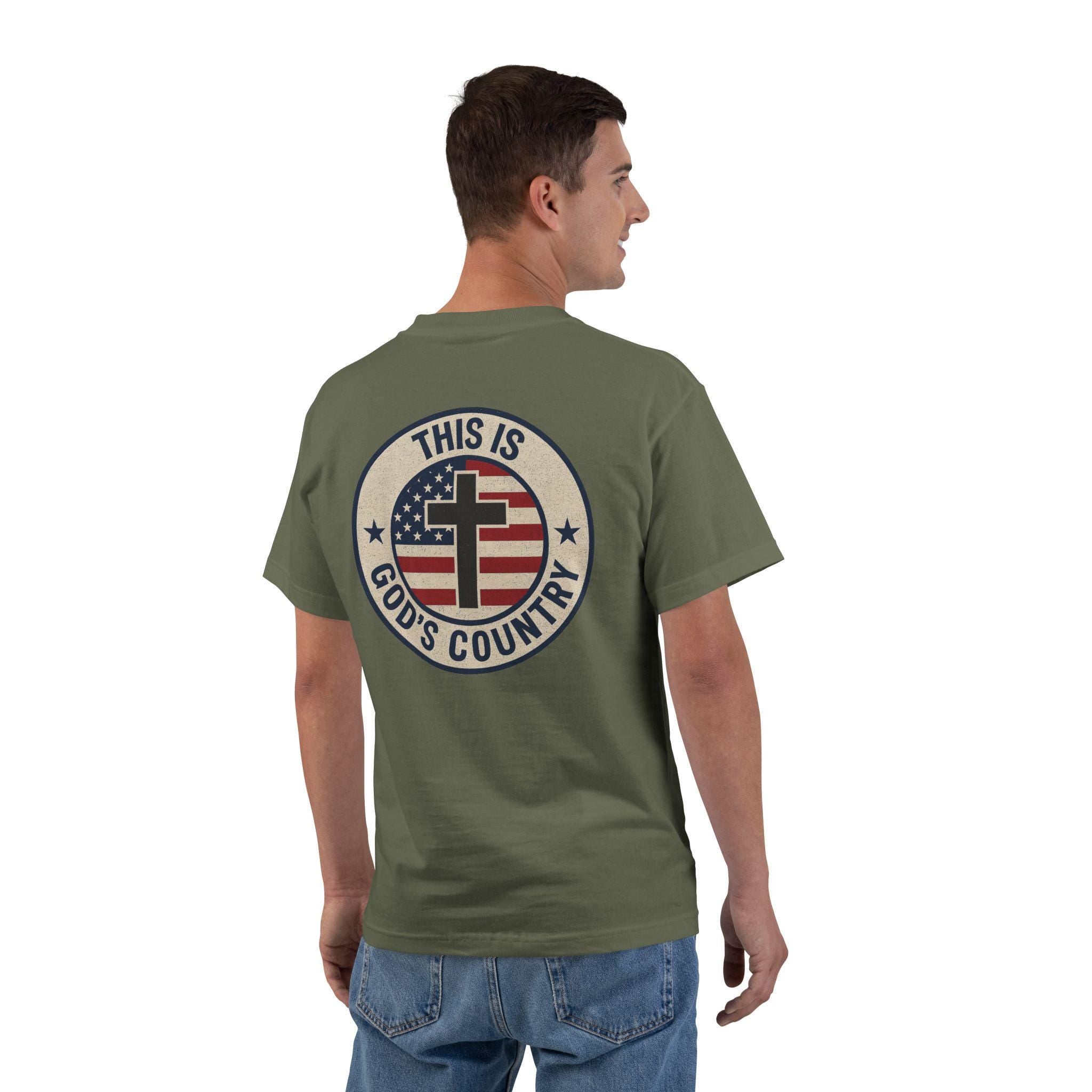 This Is Gods Country T-Shirt - Christian Patriotic Tee with Cross and Flag, Faith and Freedom Shirt for Men and Women
