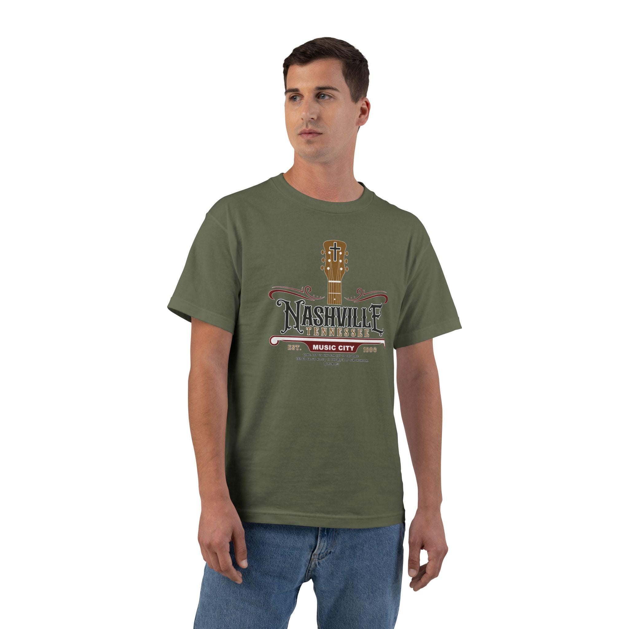 TN-Nashville Music City Christian Shirt Faith and Country, Front Printed Tee, Psalm 95, Tennessee Jesus Shirt, God Bless America Collection