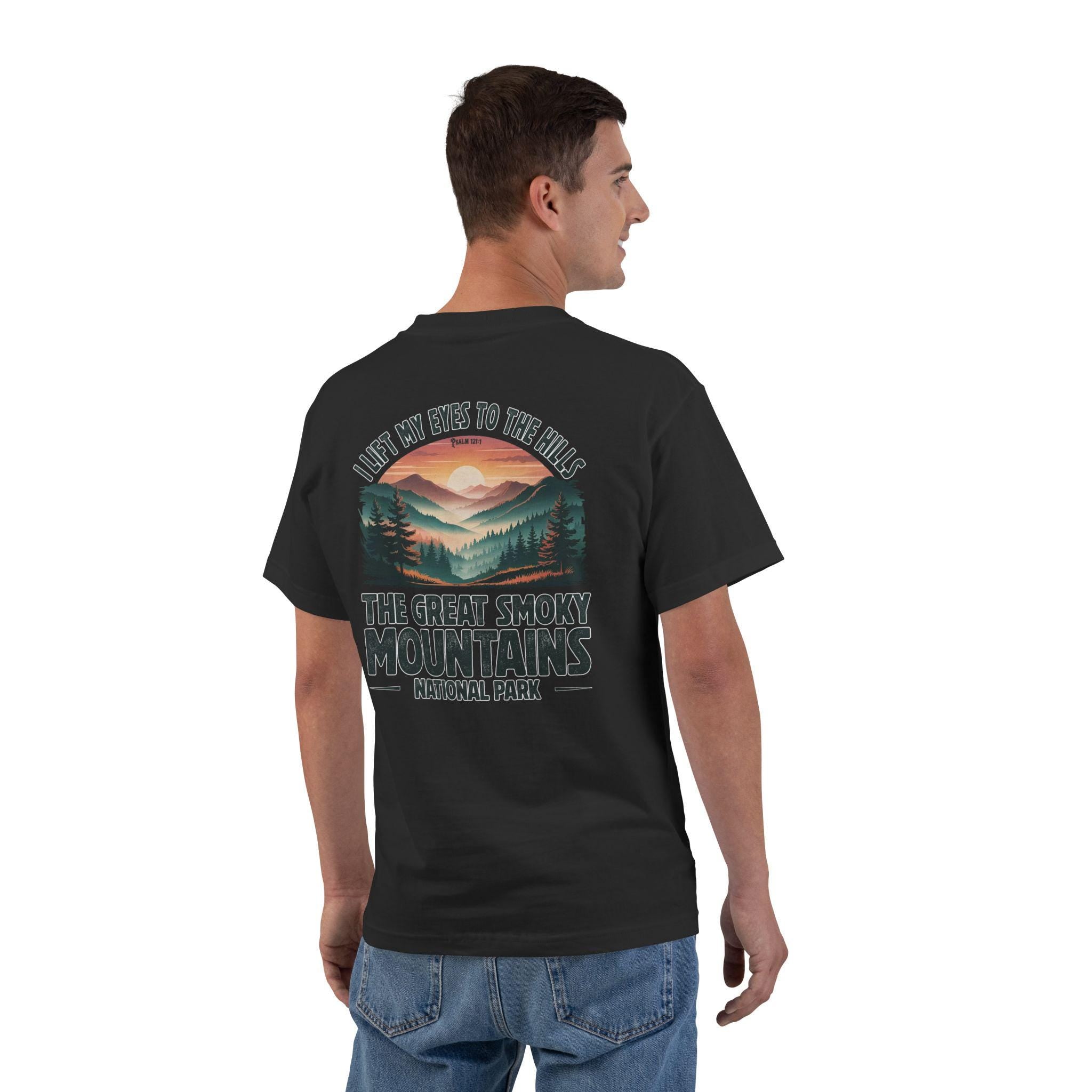 TN-The Great Smoky Mountains Christian T-Shirt, I Lift My Eyes to the Hills, Psalm 121, Faith and Nature Tee, God Bless America Collection