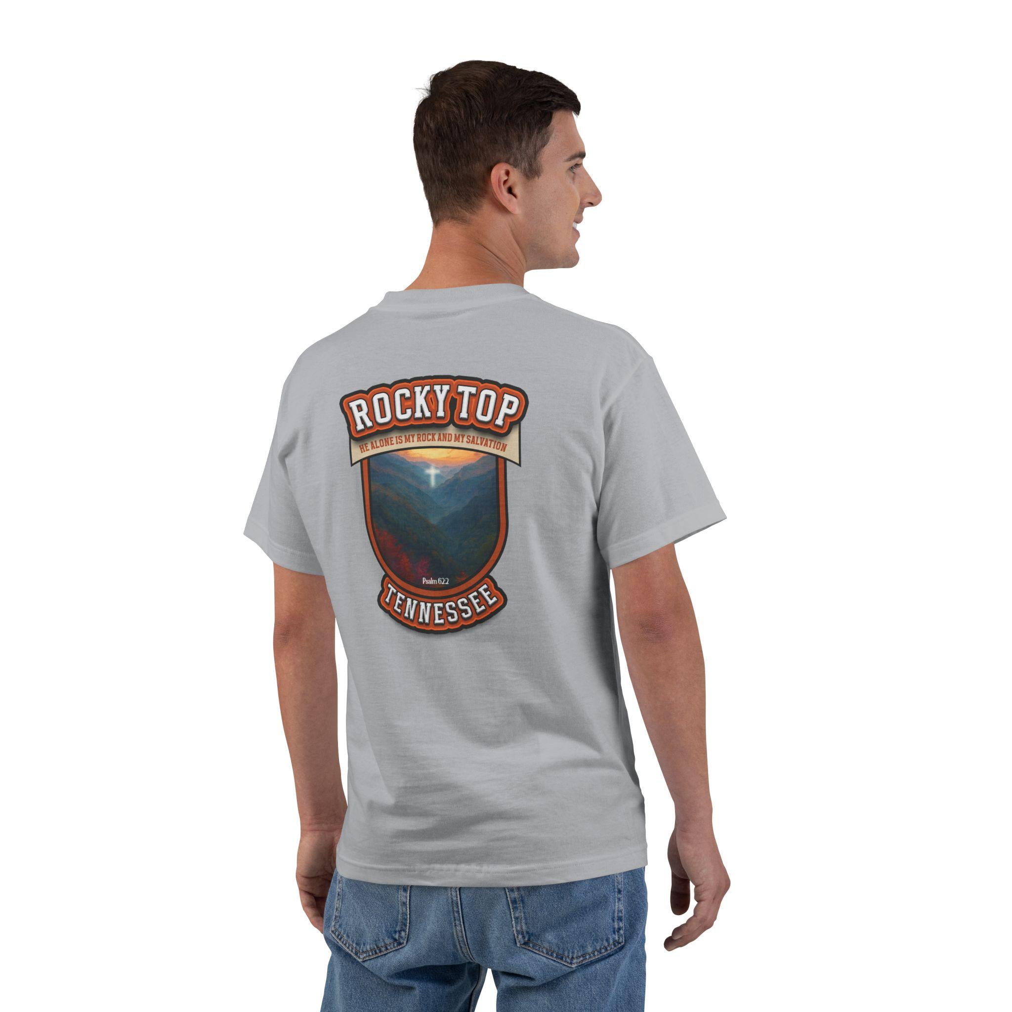 TN-Rocky Top Tennessee Christian T-Shirt, He Alone Is My Rock and Salvation, Psalm 62:2, Redeemed Faith Apparel God Bless America Collection