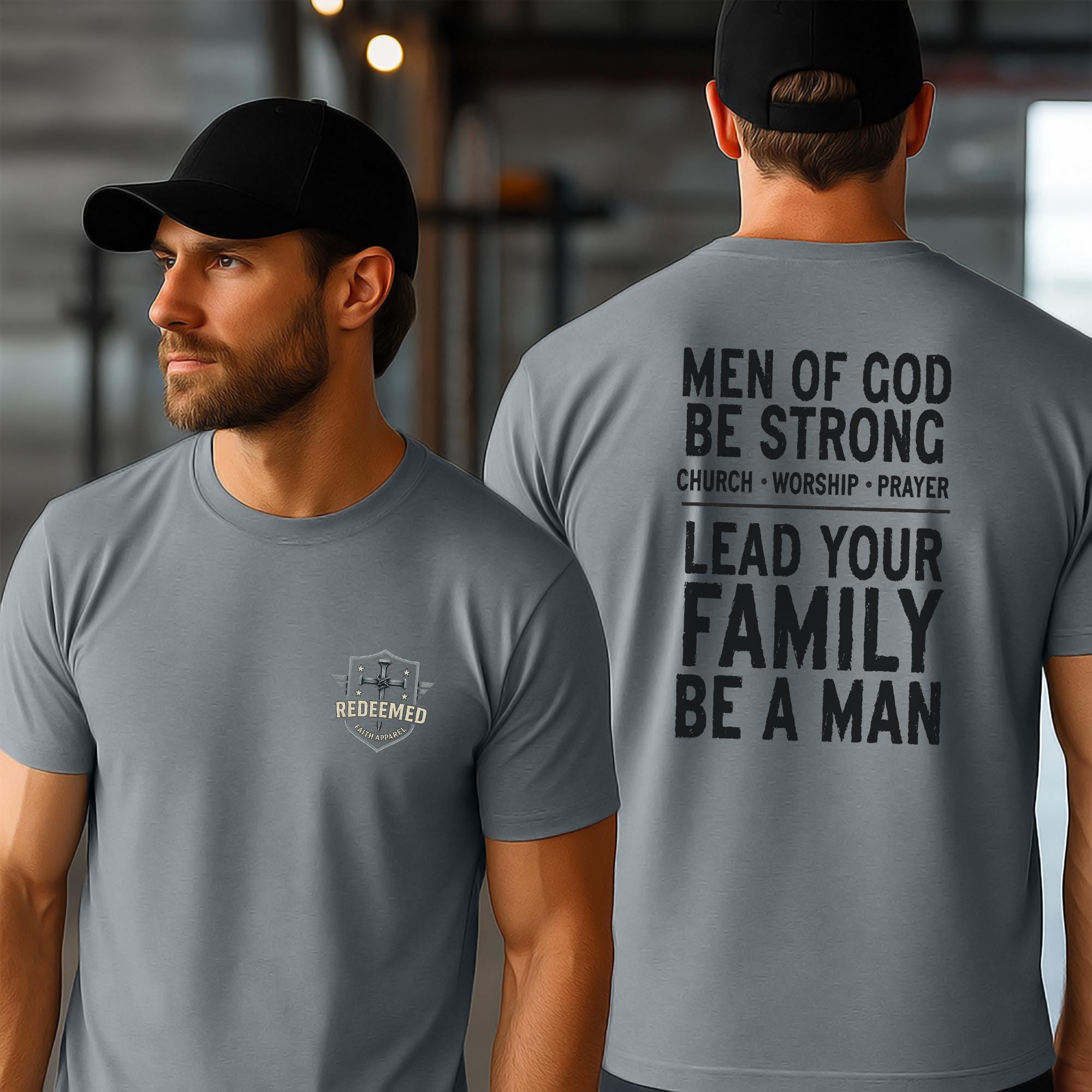 Men of God Christian T-Shirt - Be Strong Lead Your Family Faith Shirt, Bold Mens Ministry Tee, Worship & Prayer Christian Gift