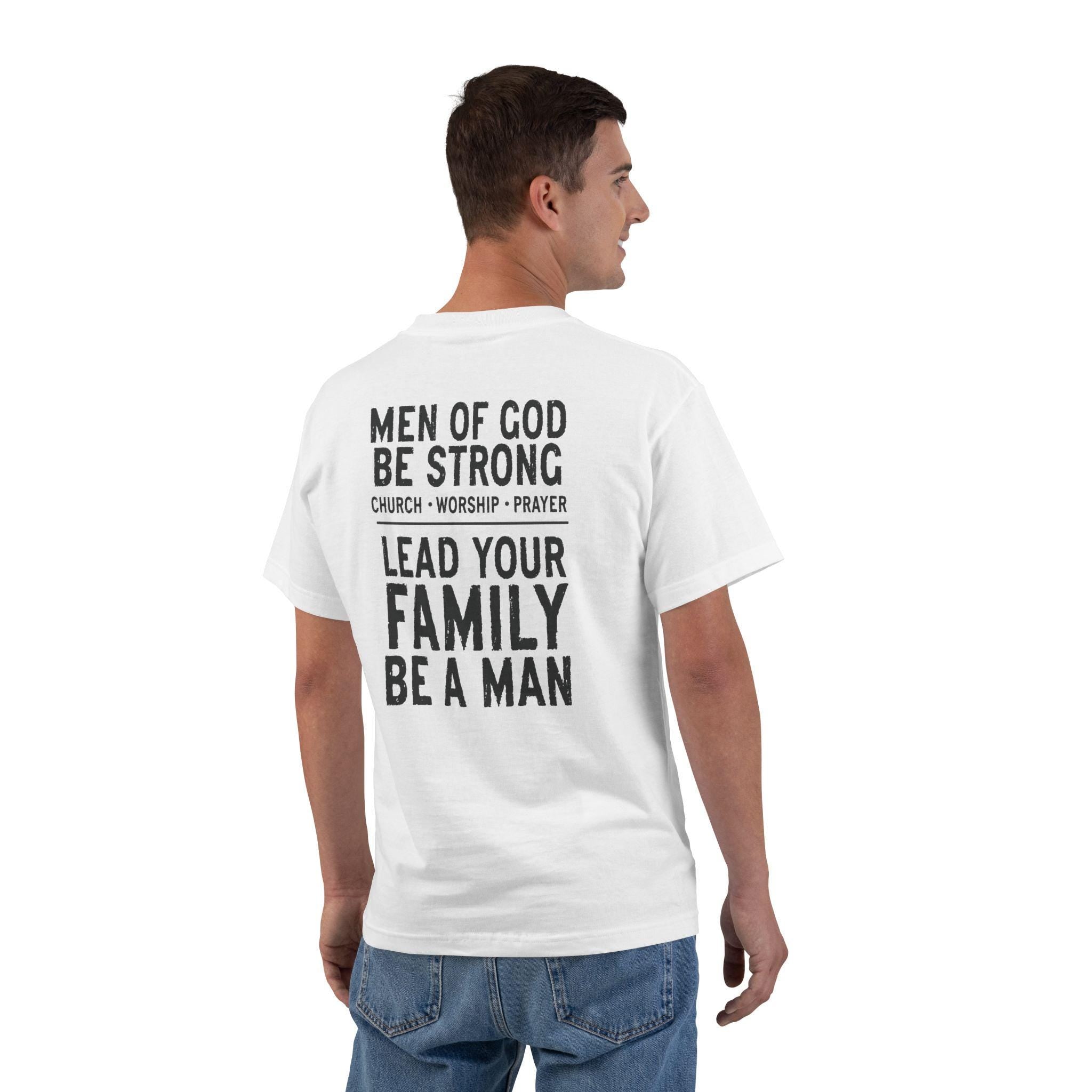 Men of God Christian T-Shirt - Be Strong Lead Your Family Faith Shirt, Bold Mens Ministry Tee, Worship & Prayer Christian Gift