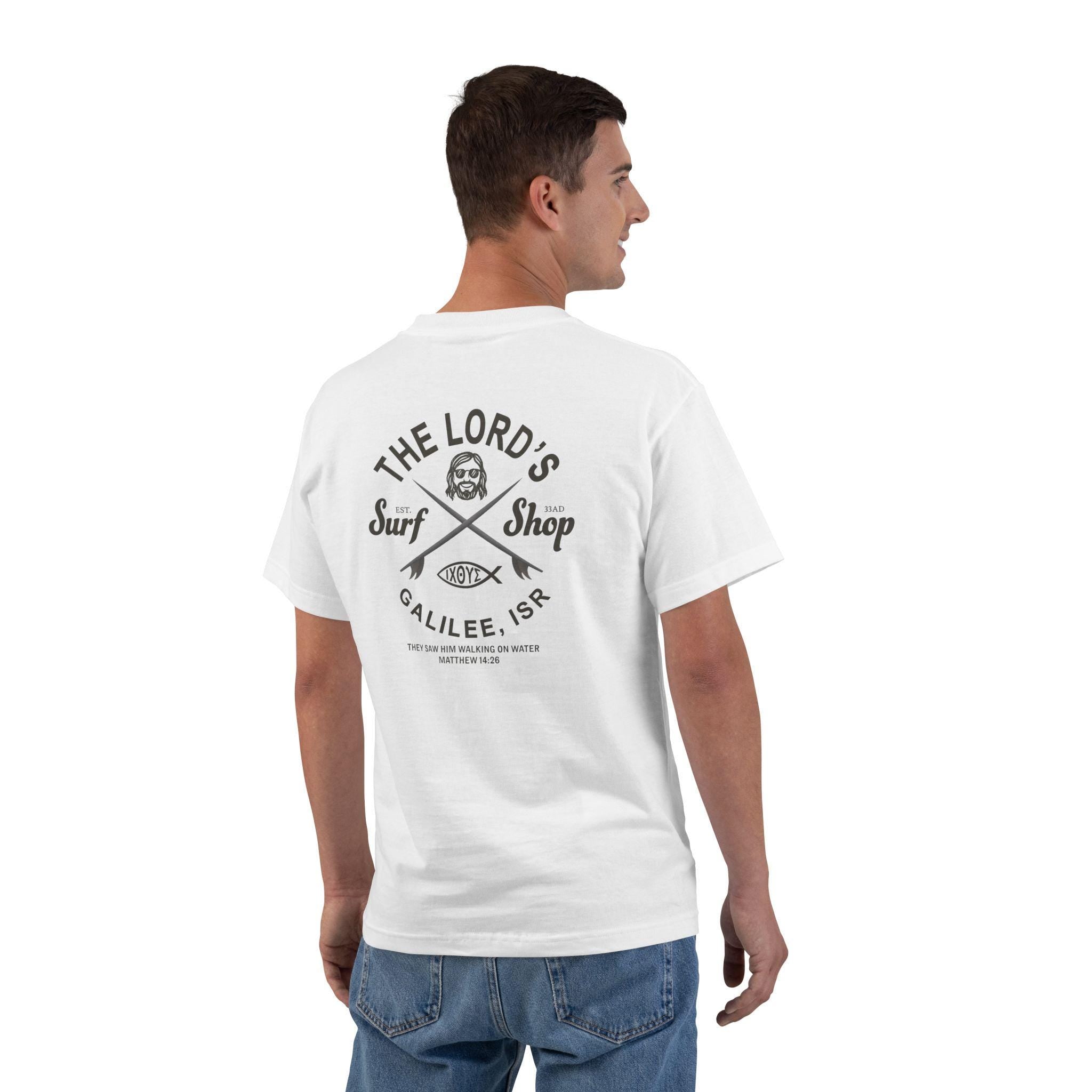 The Lords Surf Shop Shirt - Funny Christian T-Shirt, Jesus Surfing Tee, Matthew 14:26 Verse Shirt, Faith and Humor Apparel, Surfing T-Shirt