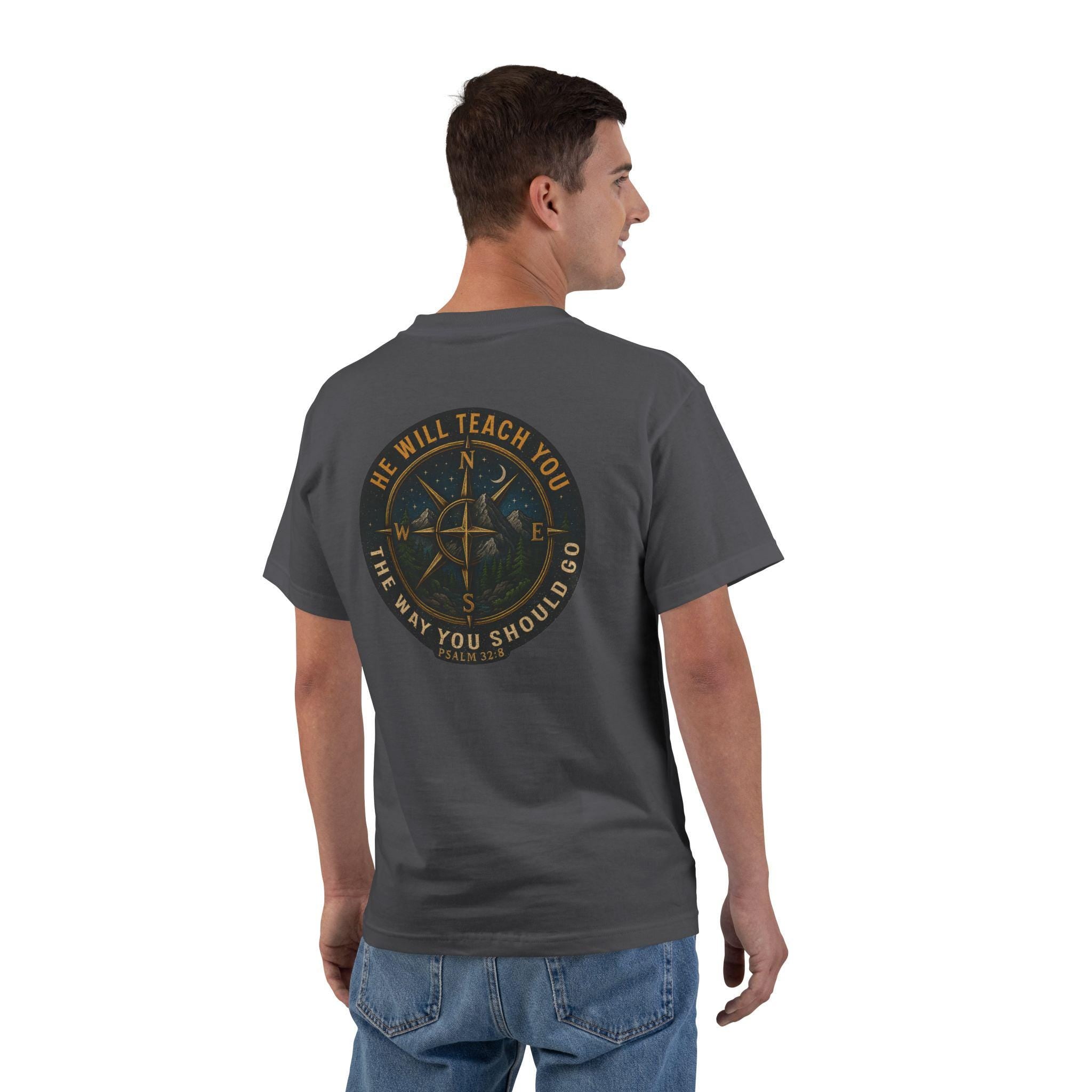 He Will Teach You the Way You Should Go Shirt | Psalm 32 8 Christian Compass Tee | Faith Outdoor Shirt for Men & Women | Redeemed Faith