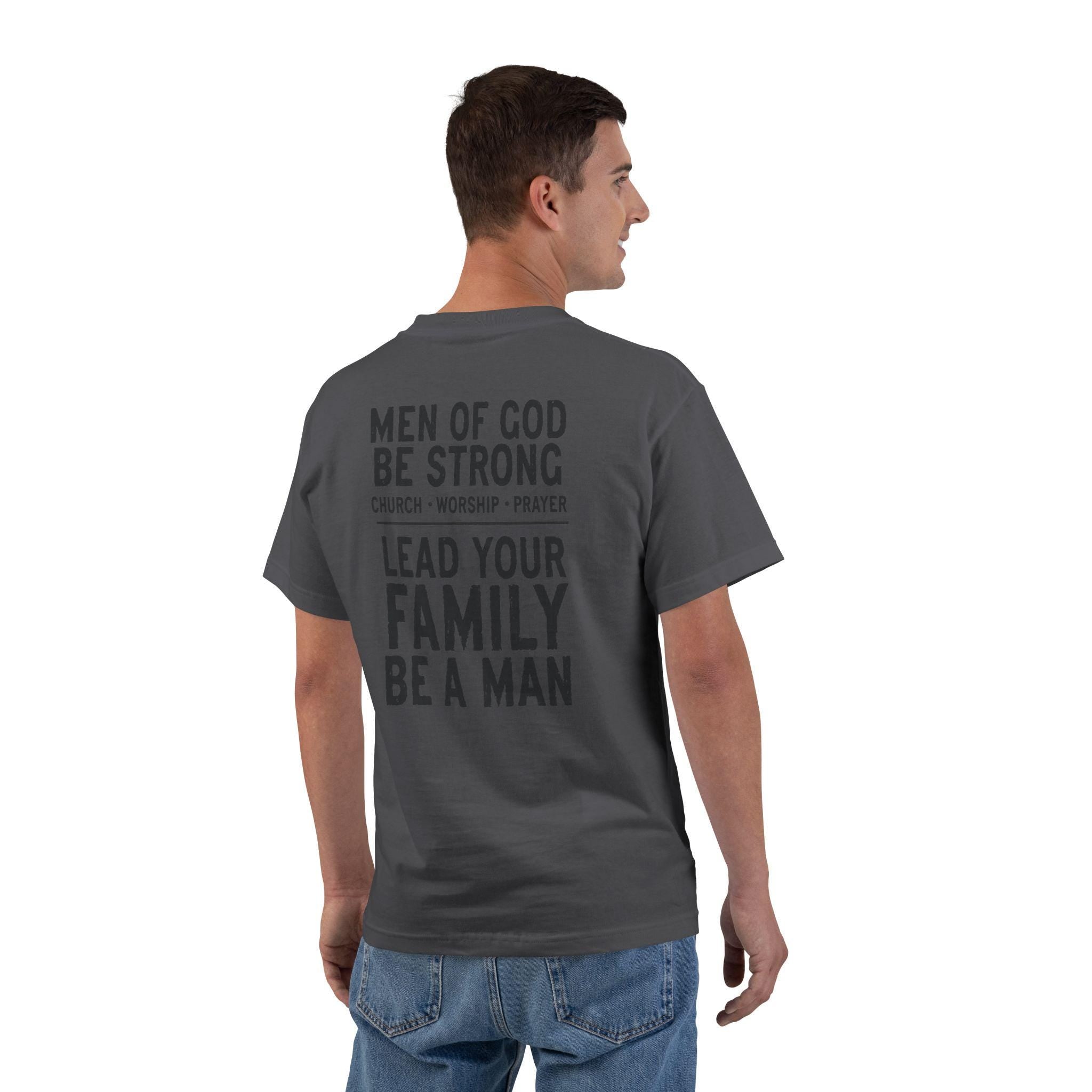 Men of God Christian T-Shirt - Be Strong Lead Your Family Faith Shirt, Bold Mens Ministry Tee, Worship & Prayer Christian Gift