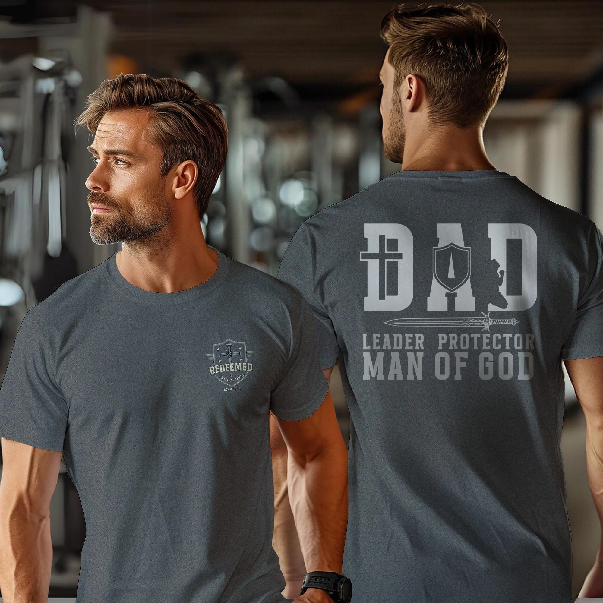 Dad Christian Shirt - Leader Protector Man of God T-Shirt, Faith Fathers Day Gift, Christian Dad Tee for Men of Faith, Godly Christian Dad
