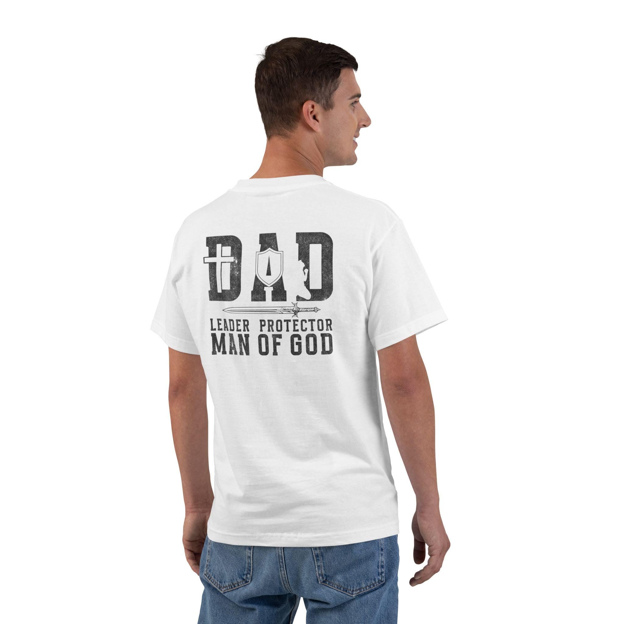 Dad Christian Shirt - Leader Protector Man of God T-Shirt, Faith Fathers Day Gift, Christian Dad Tee for Men of Faith, Godly Christian Dad