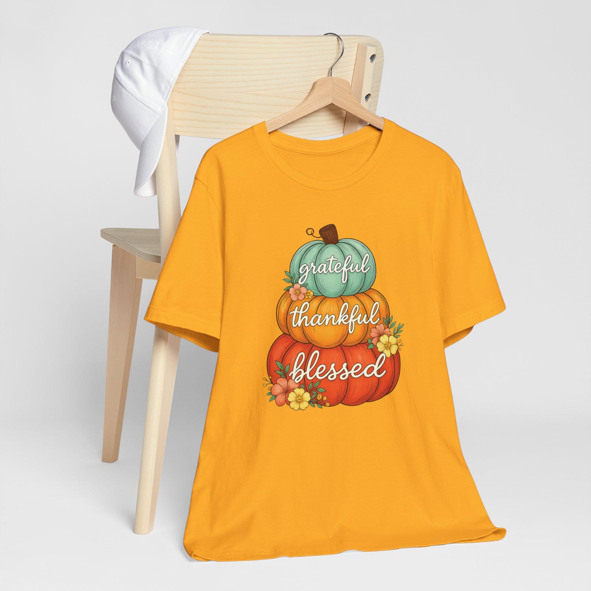 Grateful Thankful Blessed Fall Collection, Christian Pumpkin T-Shirt for Women, Fall Top, Thanksgiving Shirt, Faith Apparel, Cozy Tee, Girls