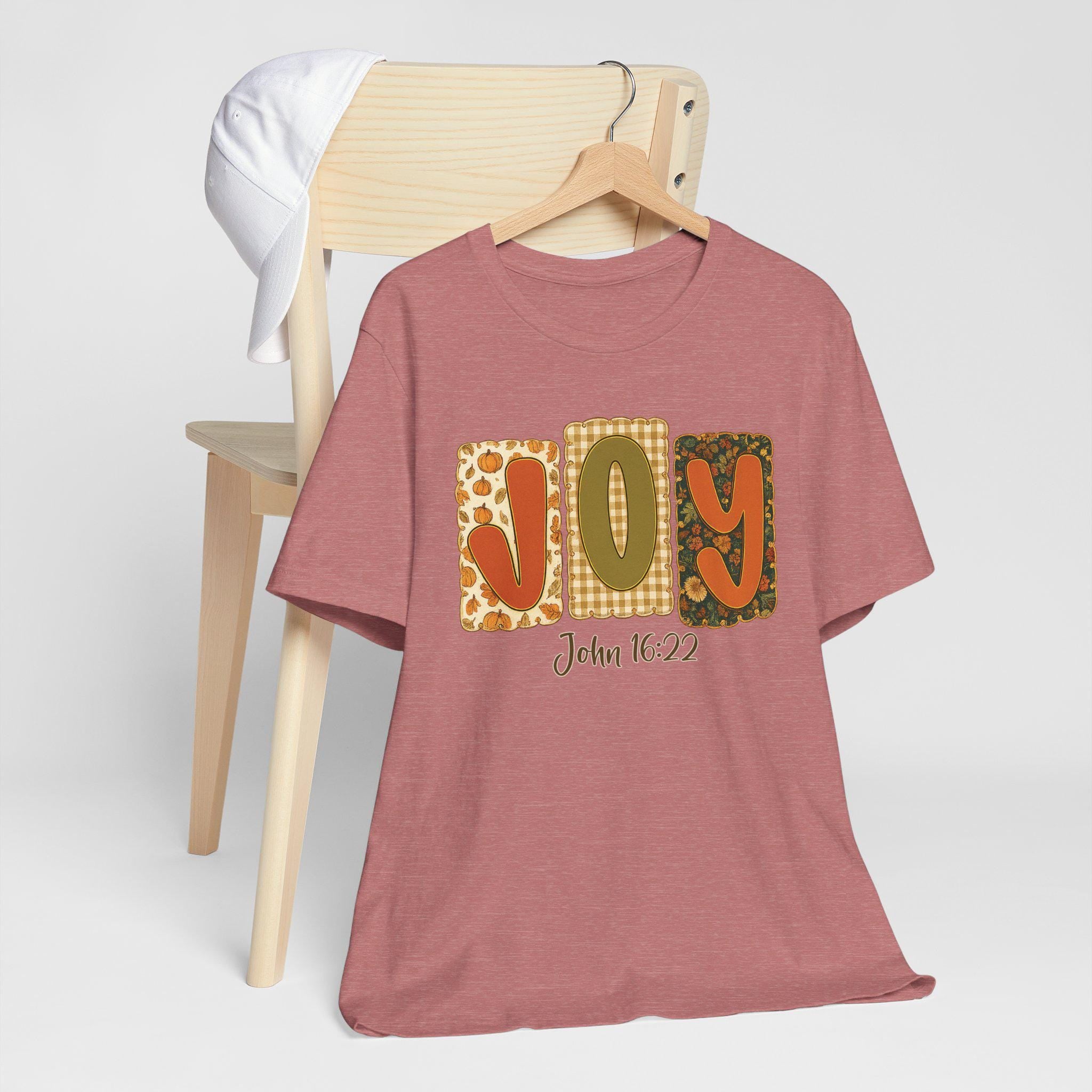JOY Christian T-Shirt, John 16:22, Fall Quilt Collection, Christian Scripture Tee for Women, Unisex Cotton Top, Christian Gifts for Women
