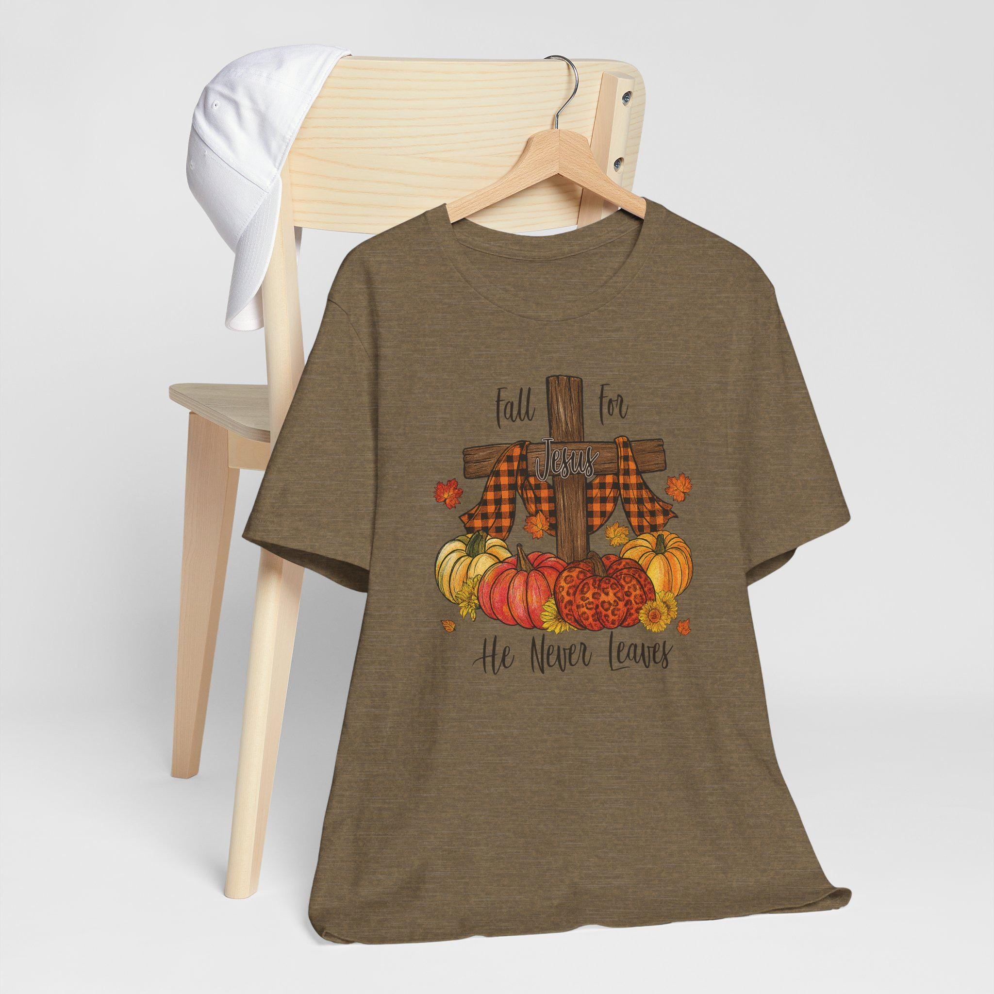 Fall for Jesus Unisex Tee, Christian Fall T-Shirt, Faith-Inspired Clothing, Fall Quilt Collection Shirt, Matthew 28:20, Autumn T-Shirt Women