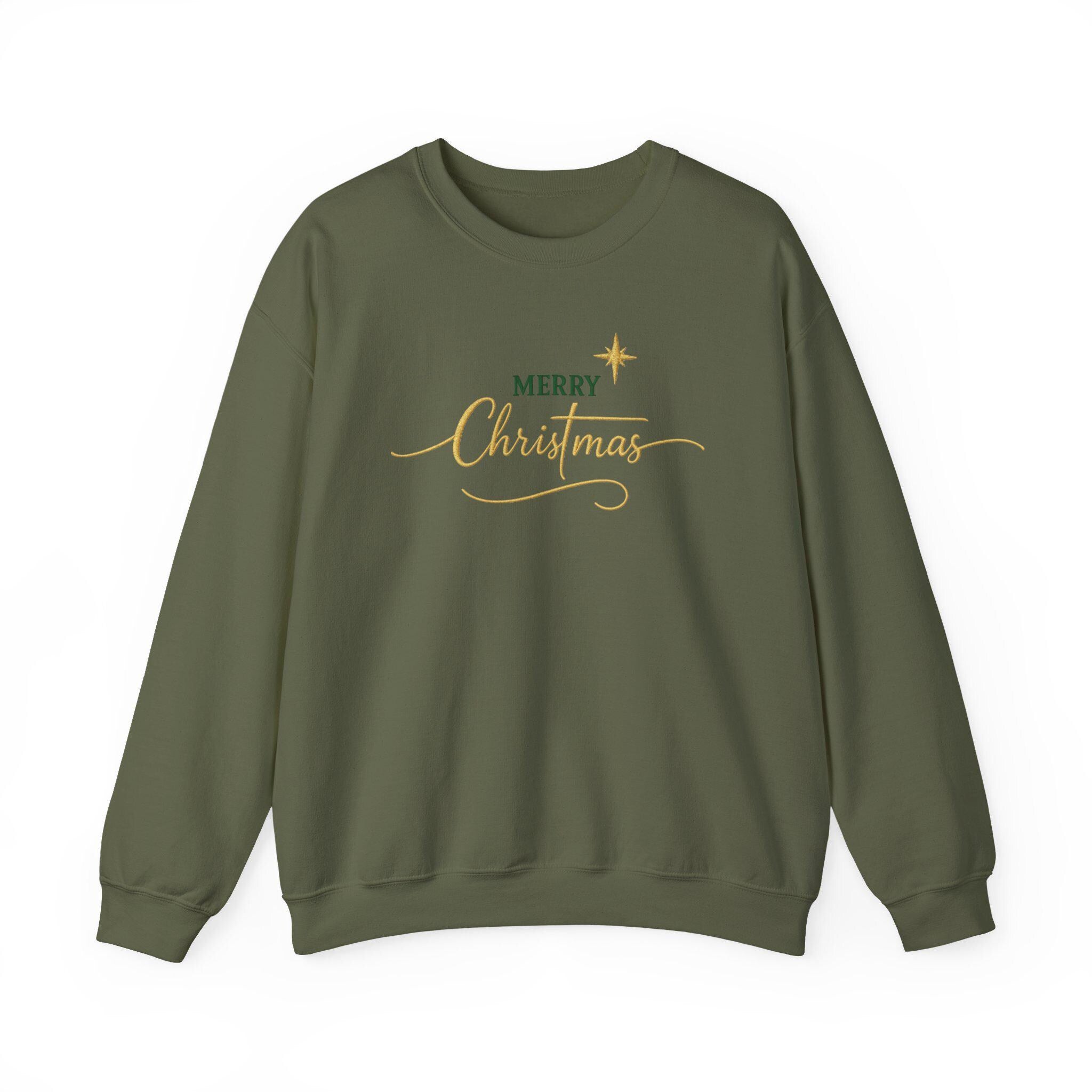 Merry Christmas Sweatshirt, Embroidered Christian Crewneck, Gold Holiday Faith Gift, Redeemed Faith Apparel | Christmas Collection Crewneck