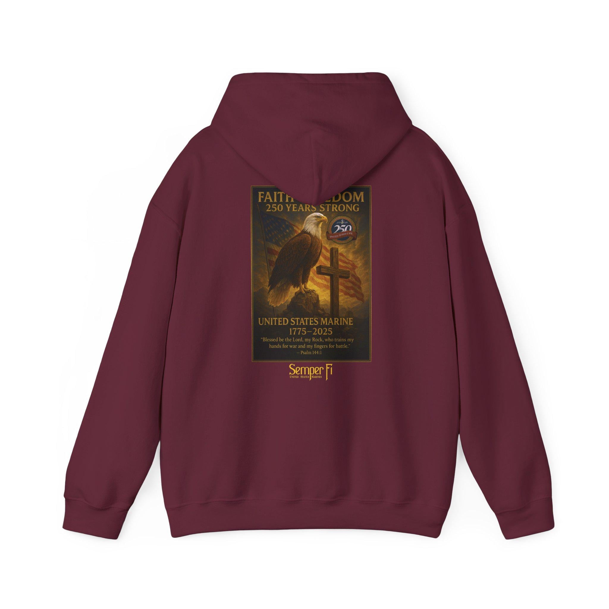 USMC 250th Anniversary - Faith and Freedom Hoodie, Psalm 144:1, Redeemed Faith Apparel, Marine Hoodie, Veteran Hoodie, Semper Fi , Eagle