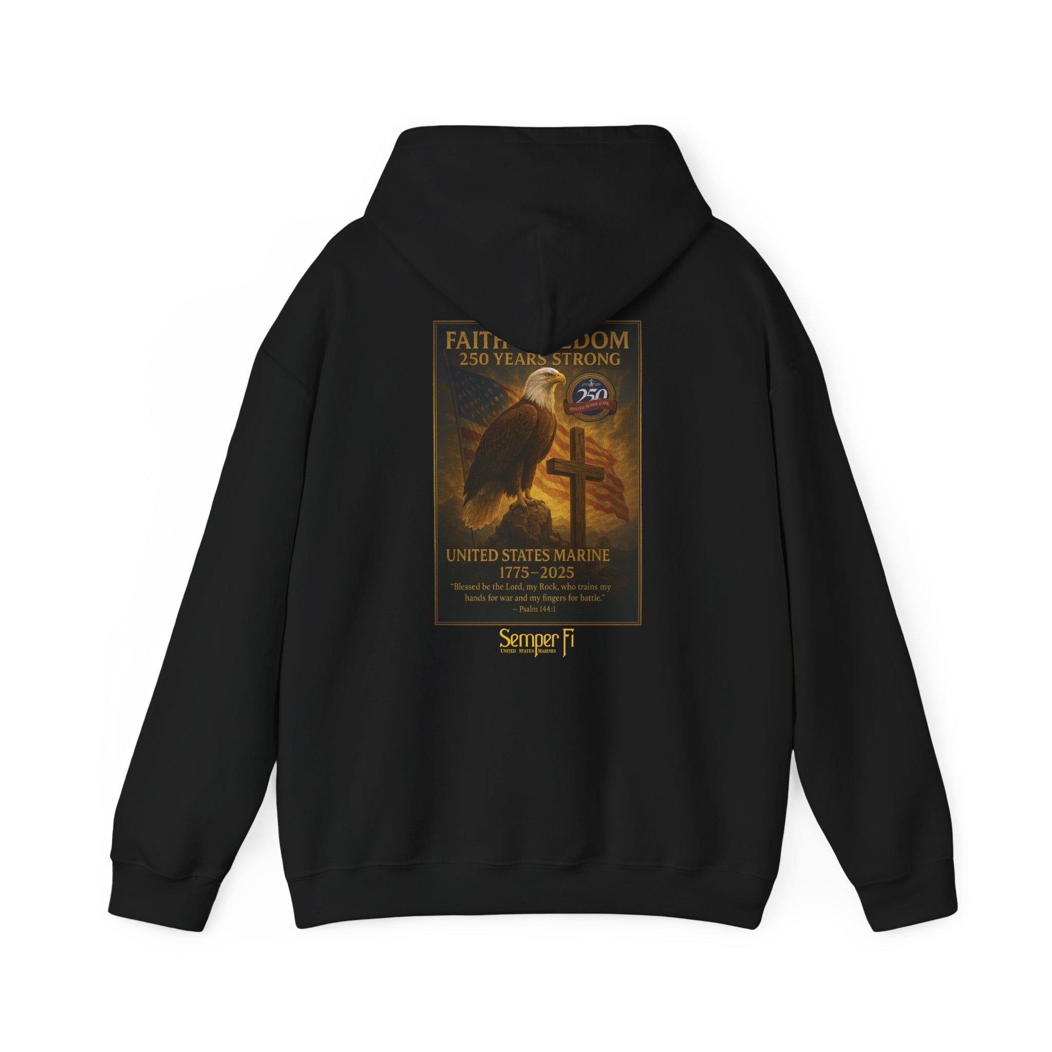 USMC 250th Anniversary - Faith and Freedom Hoodie, Psalm 144:1, Redeemed Faith Apparel, Marine Hoodie, Veteran Hoodie, Semper Fi , Eagle