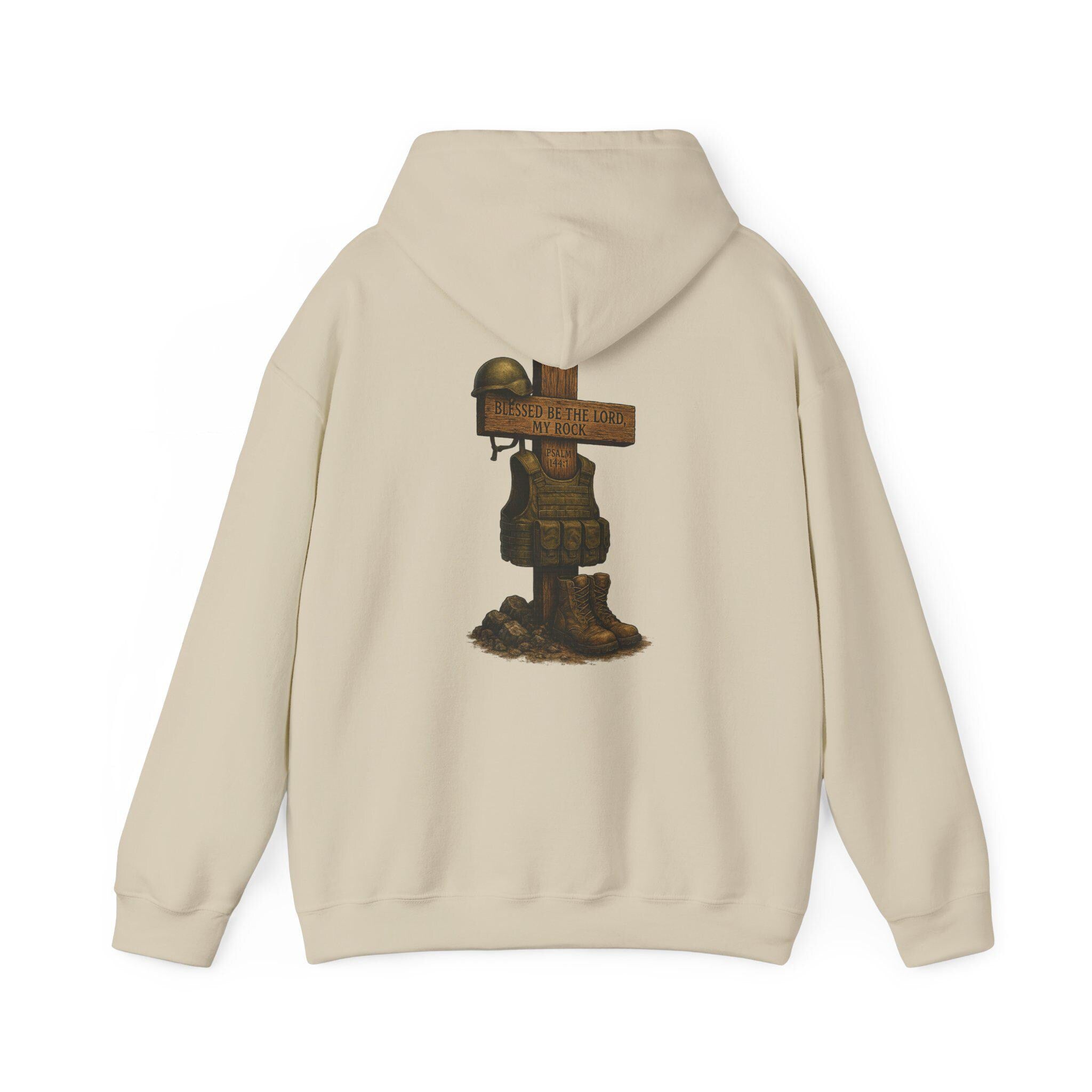 Blessed Be the Lord My Rock Hoodie, Psalm 144:1 Military Faith Hoodie | Hooded Sweatshirt for Spirit and Strength | Unisex Heavy Blend