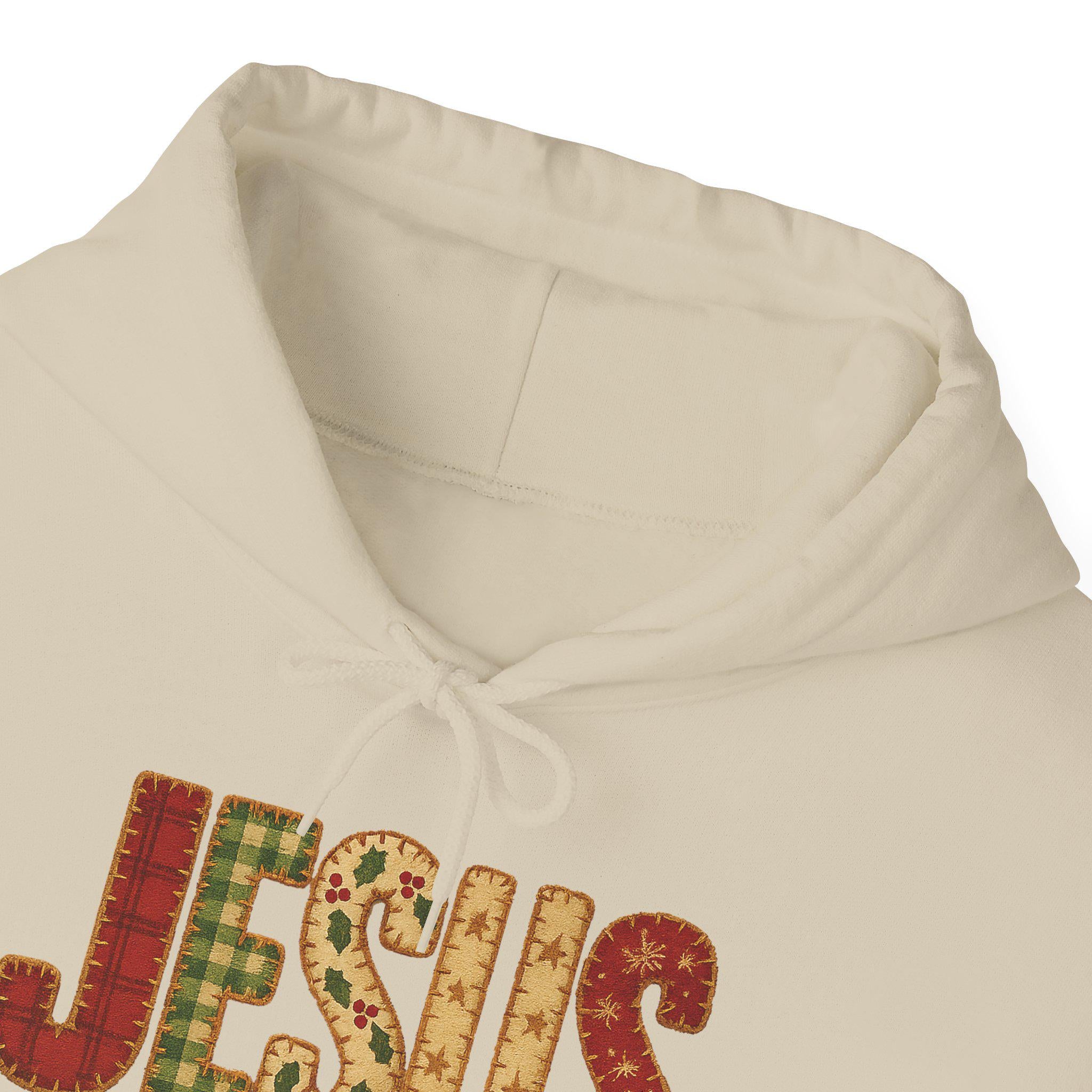 Jesus the Reason We Celebrate Christmas Hoodie, Patchwork Christian Hoodie, Faith Holiday Gift, Redeemed Faith Apparel, Christmas Collection